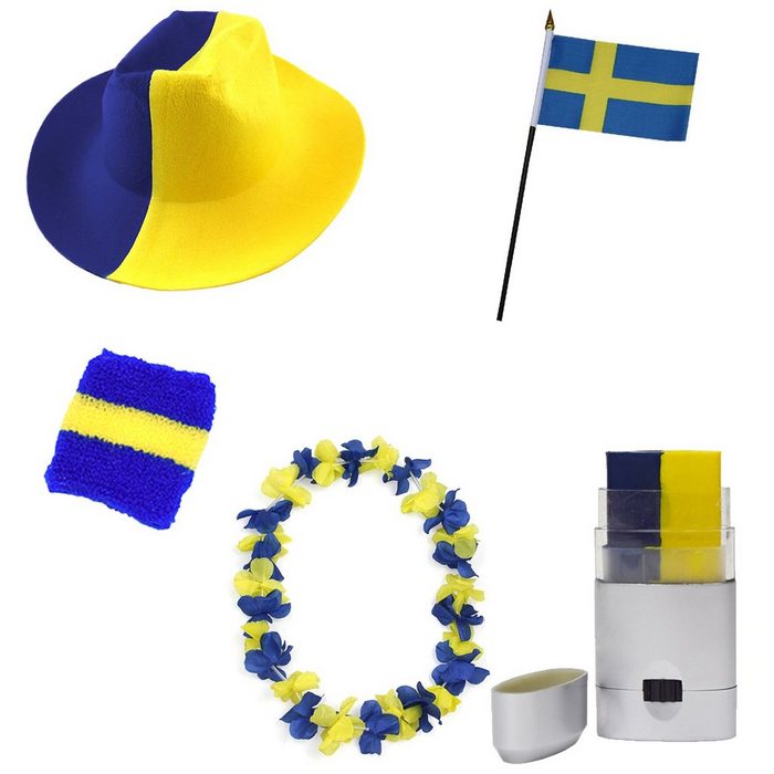 Sonia Originelli Kostüm Fanset Fanartikel Schweden Sweden Hut Blumenkette Schminkstift Fahne