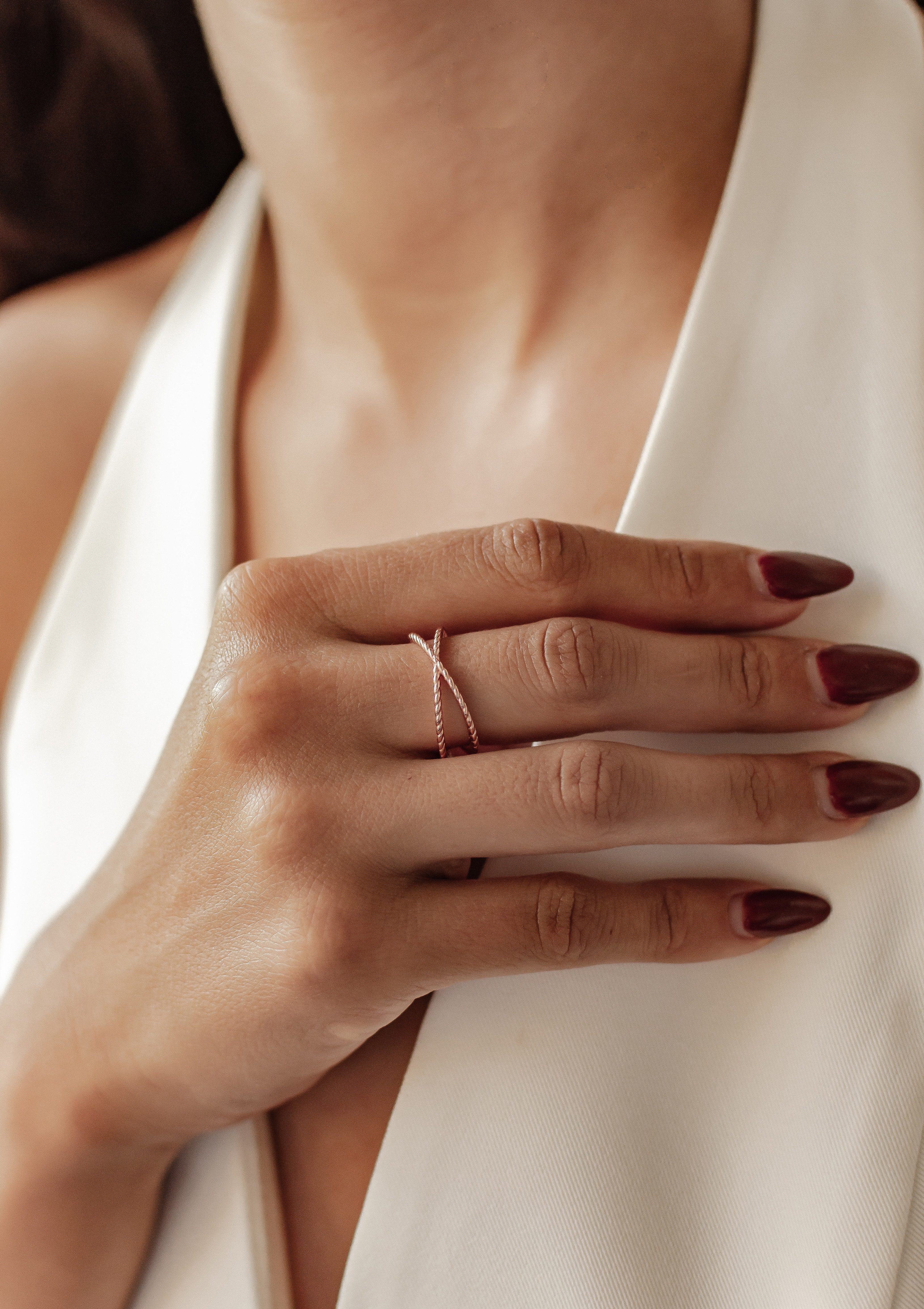 Hey Happiness Fingerring Doppel Roségold 18K Vergoldet, Ring Damen Silber 9 günstig online kaufen