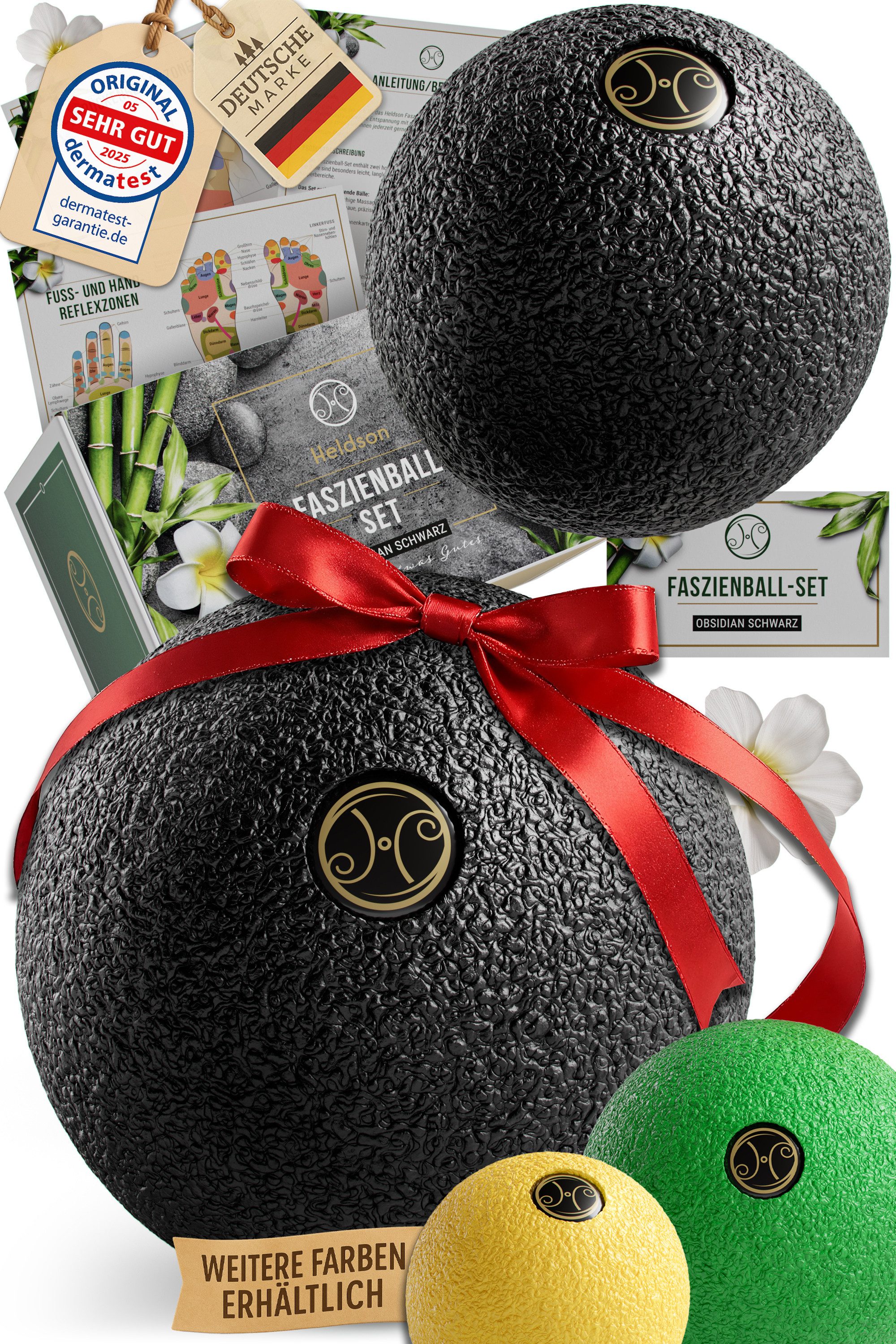 HELDSON Massageball HELDSON® Faszienball Set 2 Stk (6 & 8 cm) Schwarz, Massage Ball, 2er Set, 2 Faszienbälle (6 cm & 8 cm) – Dermatest „Sehr gut“, Geschenkbox, Dermatest „Sehr gut“, Geschenkbox, Weihnachten, Geburtstag