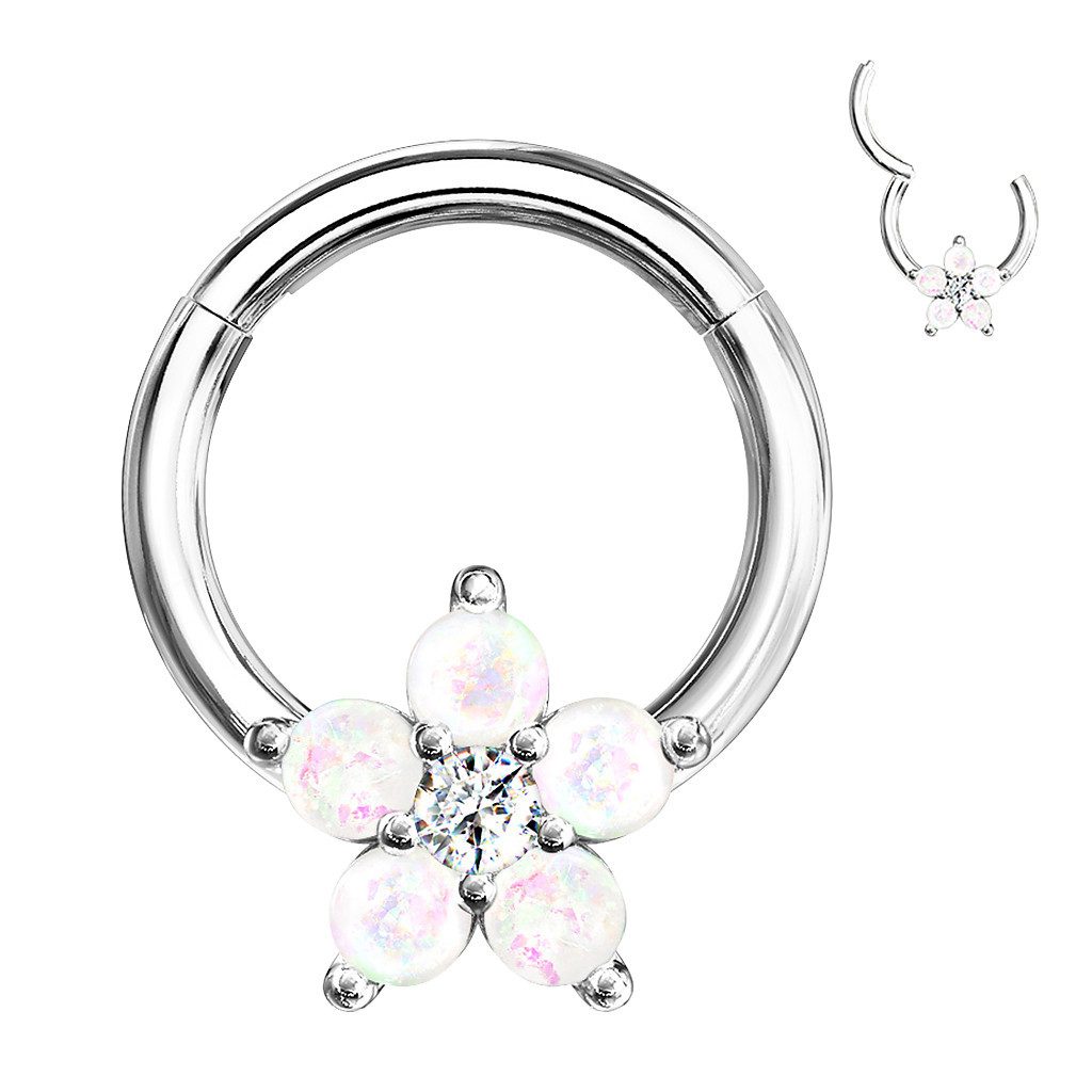 Nasenpiercing Piercing Clicker Scharnier mit Opal Blumen
