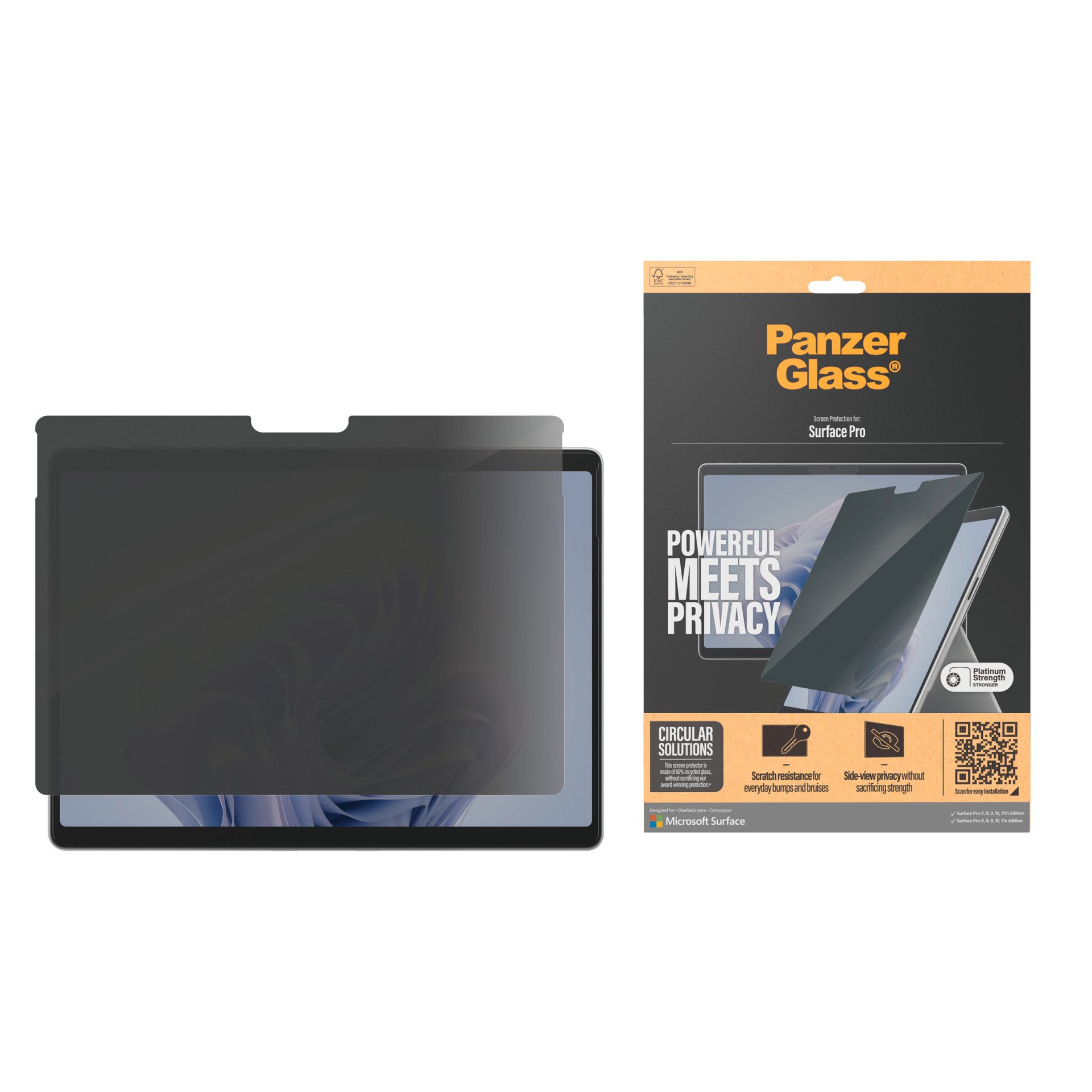 CARE by PanzerGlass Displayschutzfolie Privacy Filter Screen Protector für Microsoft Surface Pro 8/9/10/11, Microsoft Surface Pro X, Displayschutz, Schutzfolie, Blickschutz, kratz- & stoßfest