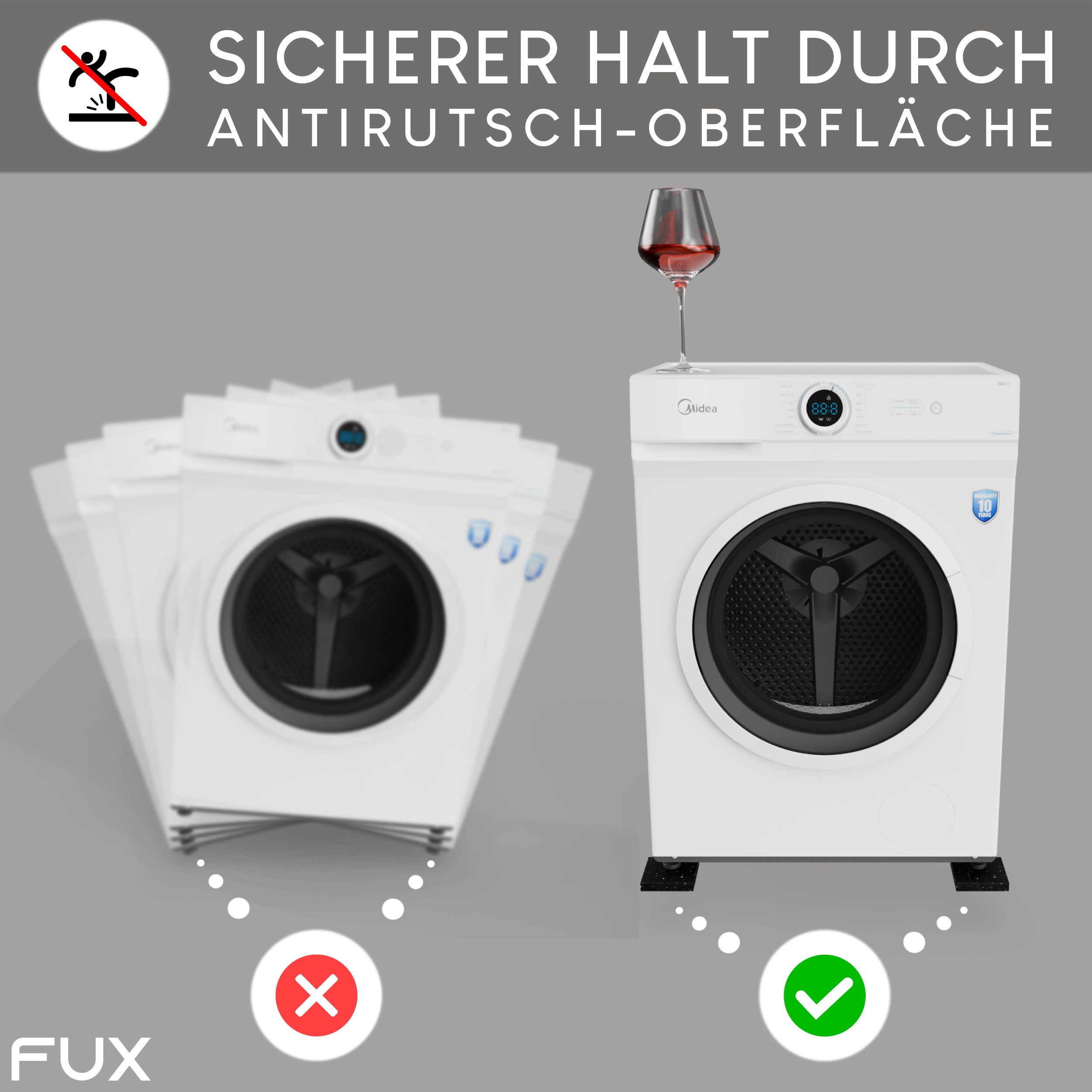FUX Vibrationsdämpfer Schwingungsdämpfer für Waschmaschine oder Trockner, (Anti-Rutsch Unterlage, 4-St., 4 Stk), Anti-Rutsch, Anti-Vibration – Bild 5 von 5