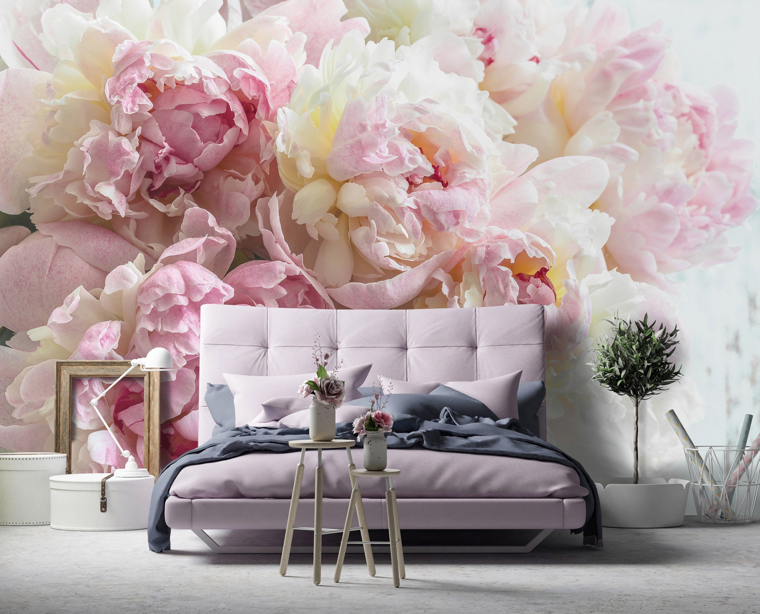 Wallarena Fototapete Blumen Pfingstrosen Vlies Wandtapete Vintage Wohnzimmer Glatt, Vliestapete für Vliestapete Tapete oder Kleister Natur Rose botanisch, Schlafzimmer Motivtapete, inklusive