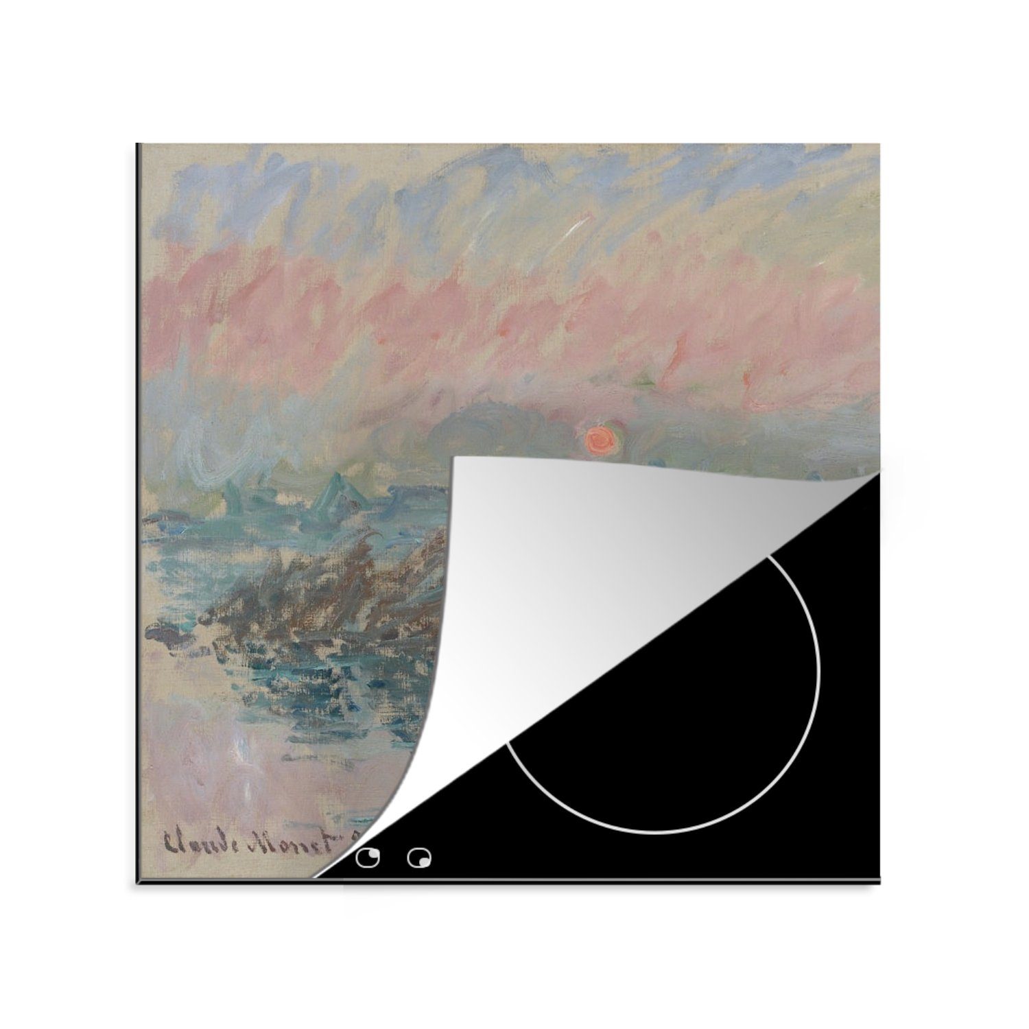 MuchoWow Herdblende-/Abdeckplatte Sonnenuntergang an der Seine bei Lavacourt - Claude Monet, Vinyl, (1 tlg), 78x78 cm, Ceranfeldabdeckung, Arbeitsplatte für küche