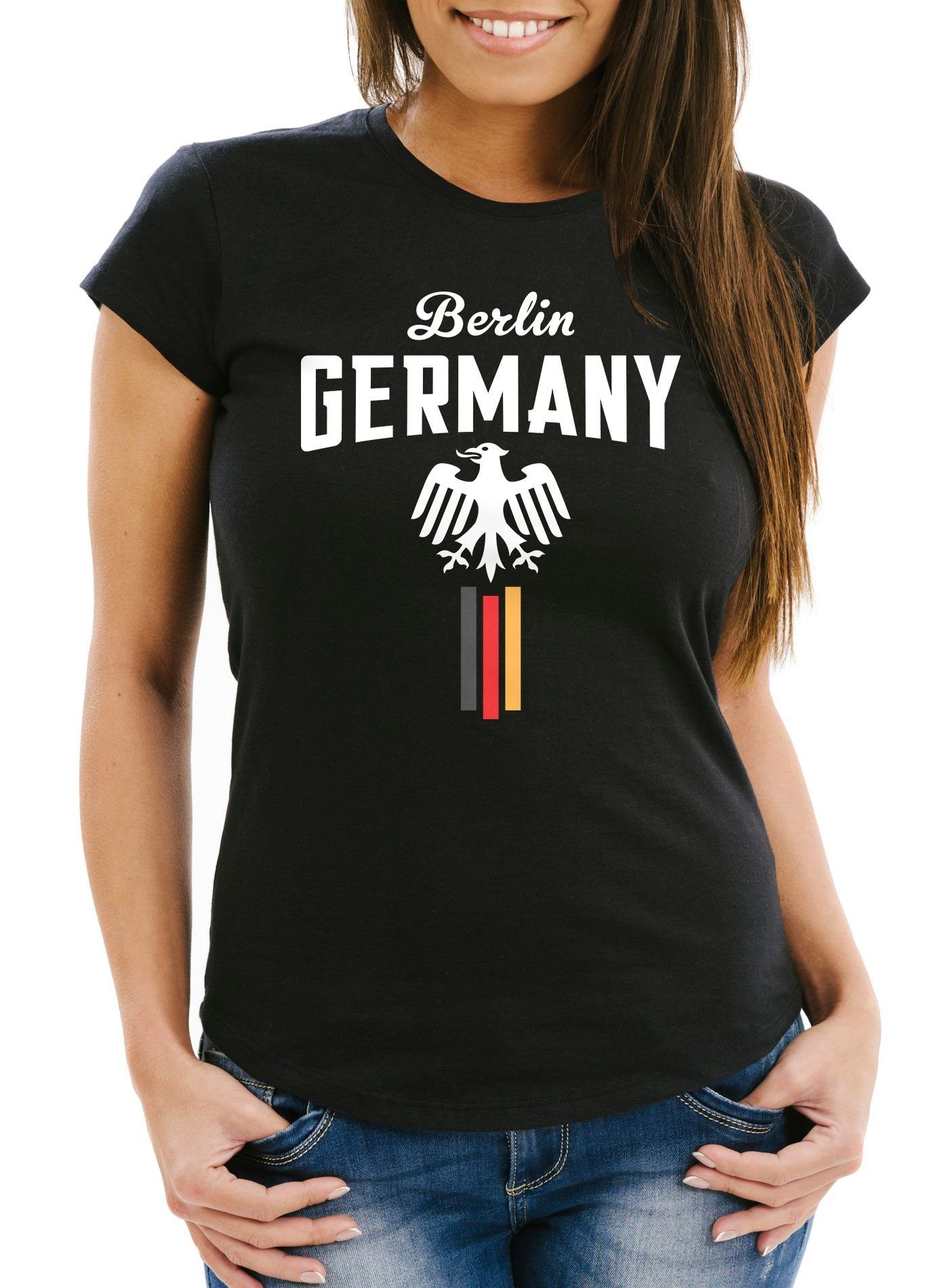 MoonWorks Print-Shirt Damen WM-Shirt Fan-Shirt Deutschland Fußball Weltmeisterschaft 2018 Berlin Adler Moonworks® mit Print