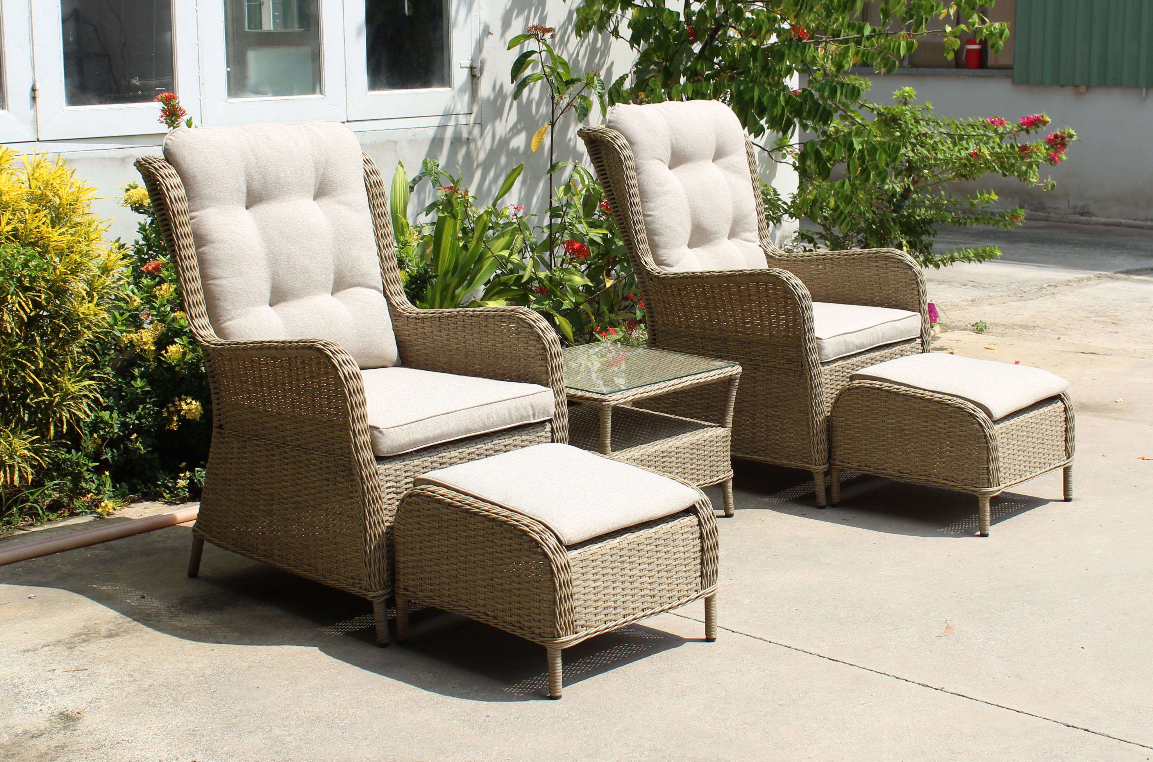 Garden Pleasure Garten-Essgruppe, Sessel-Set »VALENCIA«, (Set), 2 Sessel, 2 Hocker, Tisch LxB: 54x43 cm, inkl Auflagen