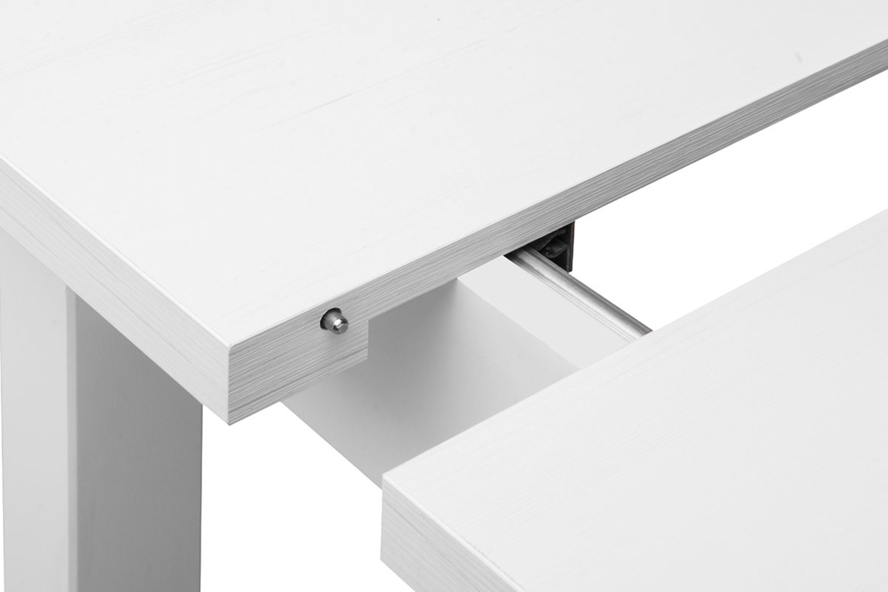 Konsimo Esstisch weiß | Küchentisch | 110cm, quadratisch Esszimmertisch ausziehbar bis weiß SALUTO weiß 80x80cm
