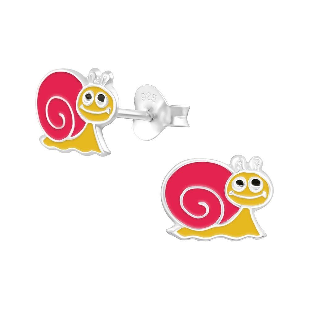 Silber Ohrringe aus Paar (1 BUNGSA Ohrstecker Stück), gelb-pink Kinder Ohrschmuck 2-tlg), Ohrstecker-Set Schnecke 925 (2