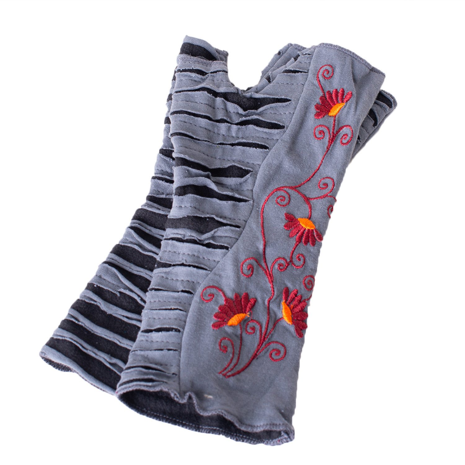 Vishes Armstulpen Warme Blumen bestickte Handstulpen, außen Baumwolle, innen Fleece Alternative Bekleidung, Ethno, Hippie, Retro Style