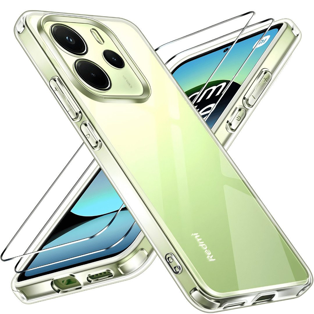 SmartUP Smartphone-Hülle + 2X Schutzglas für Xiaomi Redmi Note 14 5G Panzerfolie Display Case 6,67 Zoll, kompletter Rundumschutz