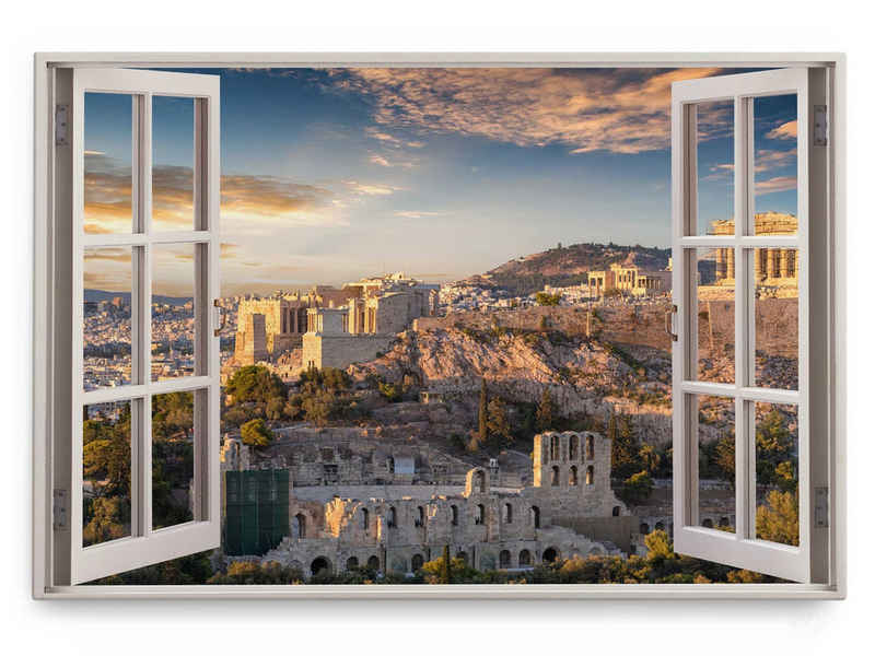 Sinus Art Leinwandbild Wandbild 120x80cm Fensterbild Athen Griechenland Akropolis Antike Sonn, (1 St)