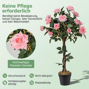 Kunstpflanze Rosenbaum, KOMFOTTEU, Höhe 93 cm, mit 21 Rosa Rosen & 259 Blättern & Echtholzstamm, 93 cm