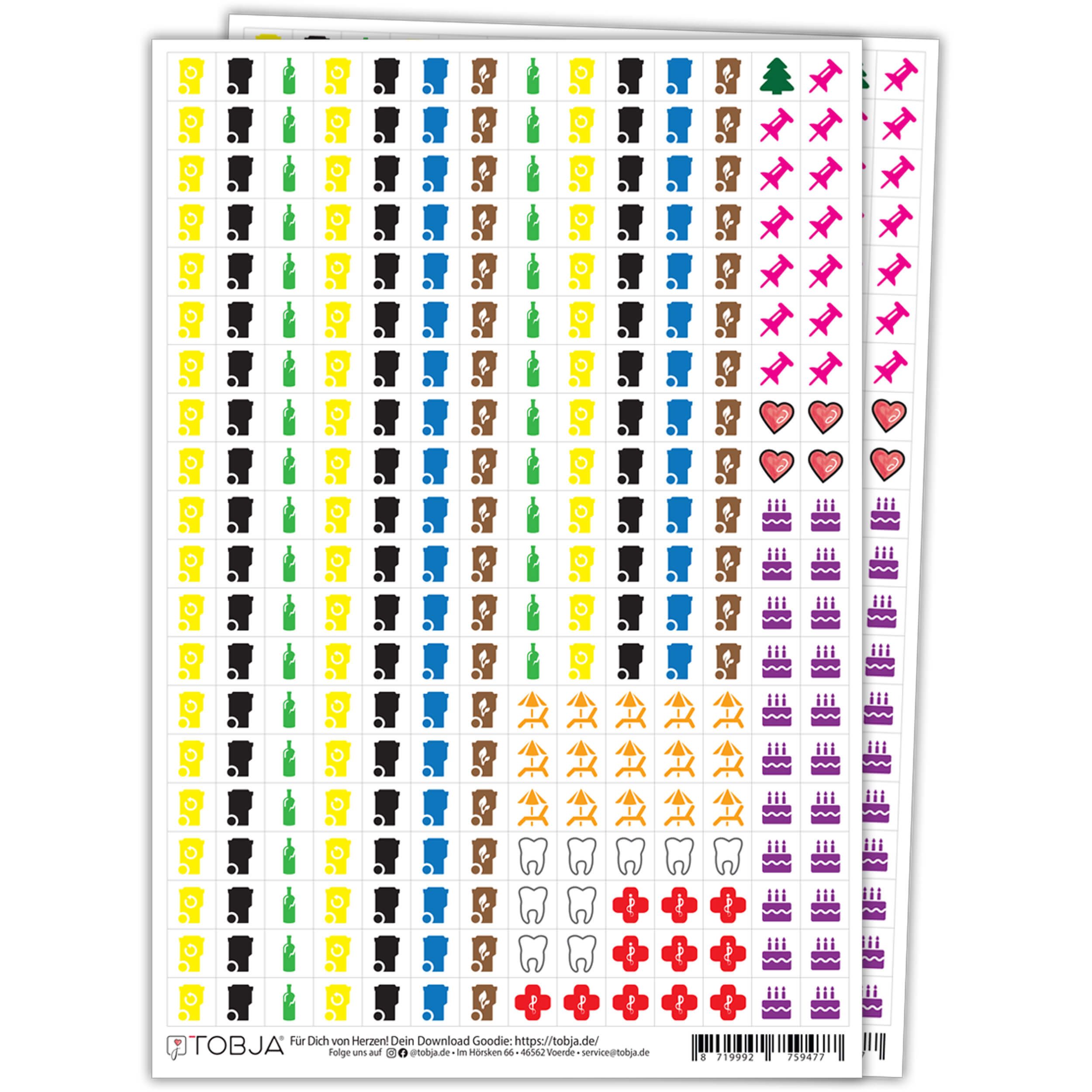 TOBJA Wandkalender Sticker Aufkleber Set für Kalender Mülltonne, 560 Kalendersticker Optimal für Müllkalender, Familienkalender, Planer