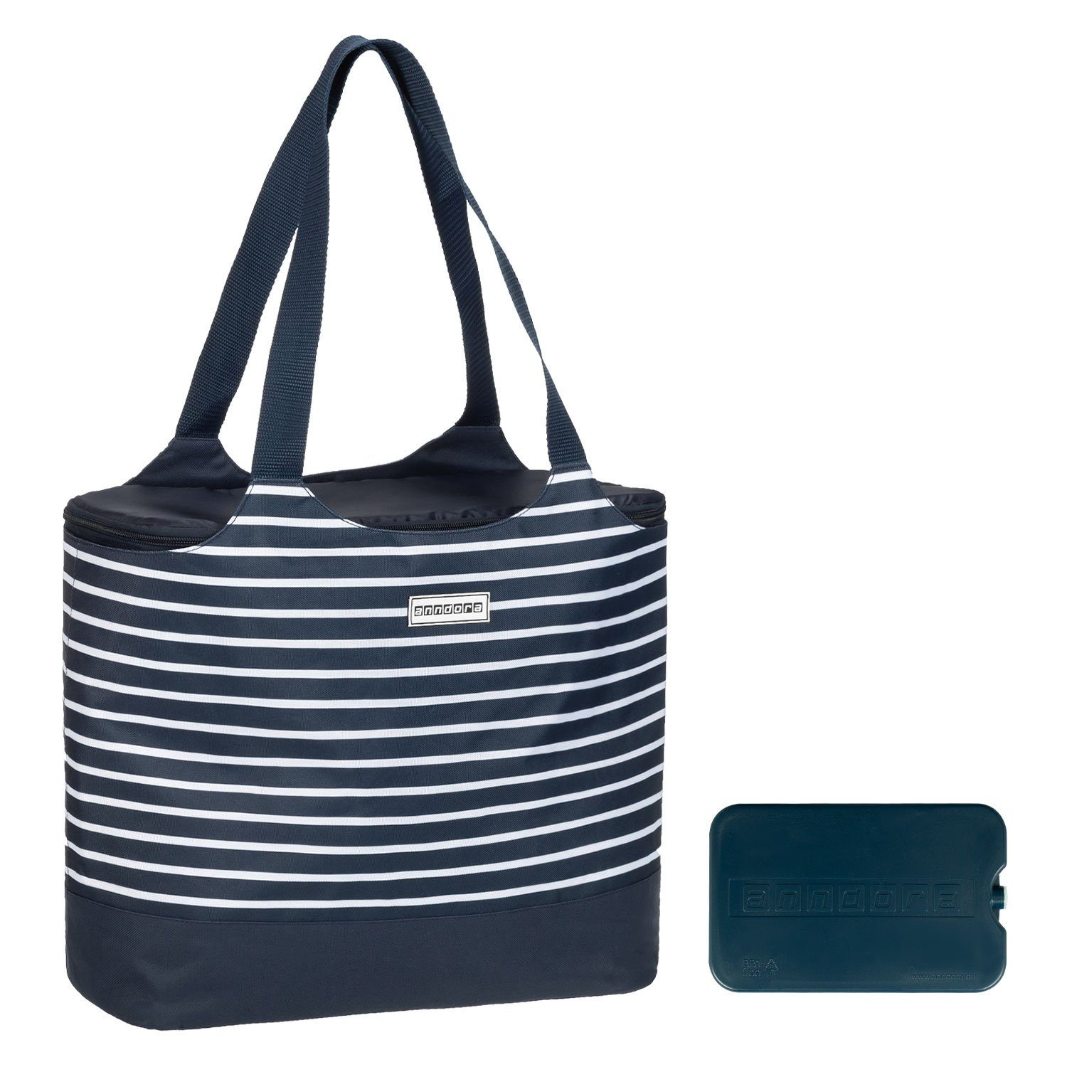 anndora Picknickkorb 2 in 1 Einkaufstasche + Kühltasche + Kühlakku - Design zur Auswahl Blau