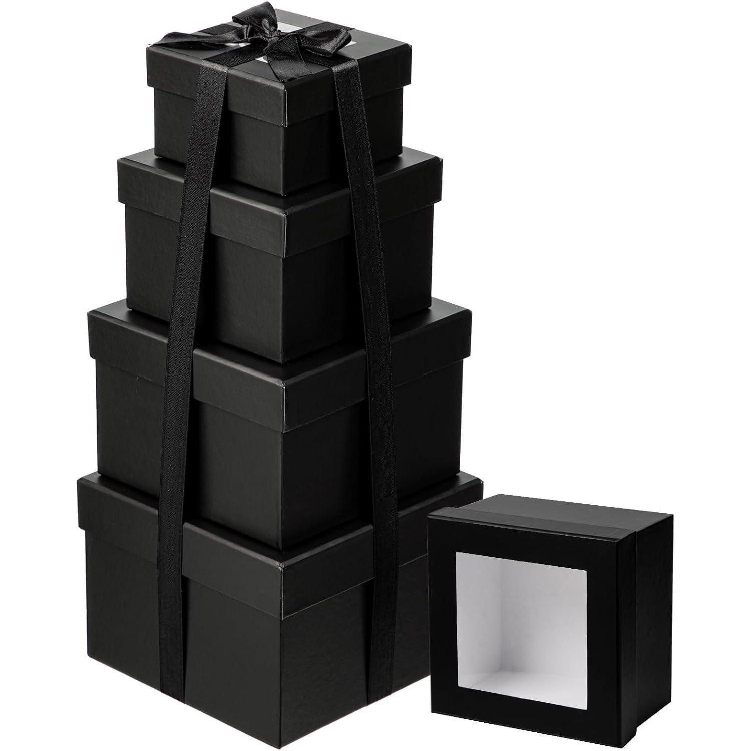 LuxusKollektion Geschenkbox 4er Set Quadratische Schachteln mit Sichtfenster und Deckel