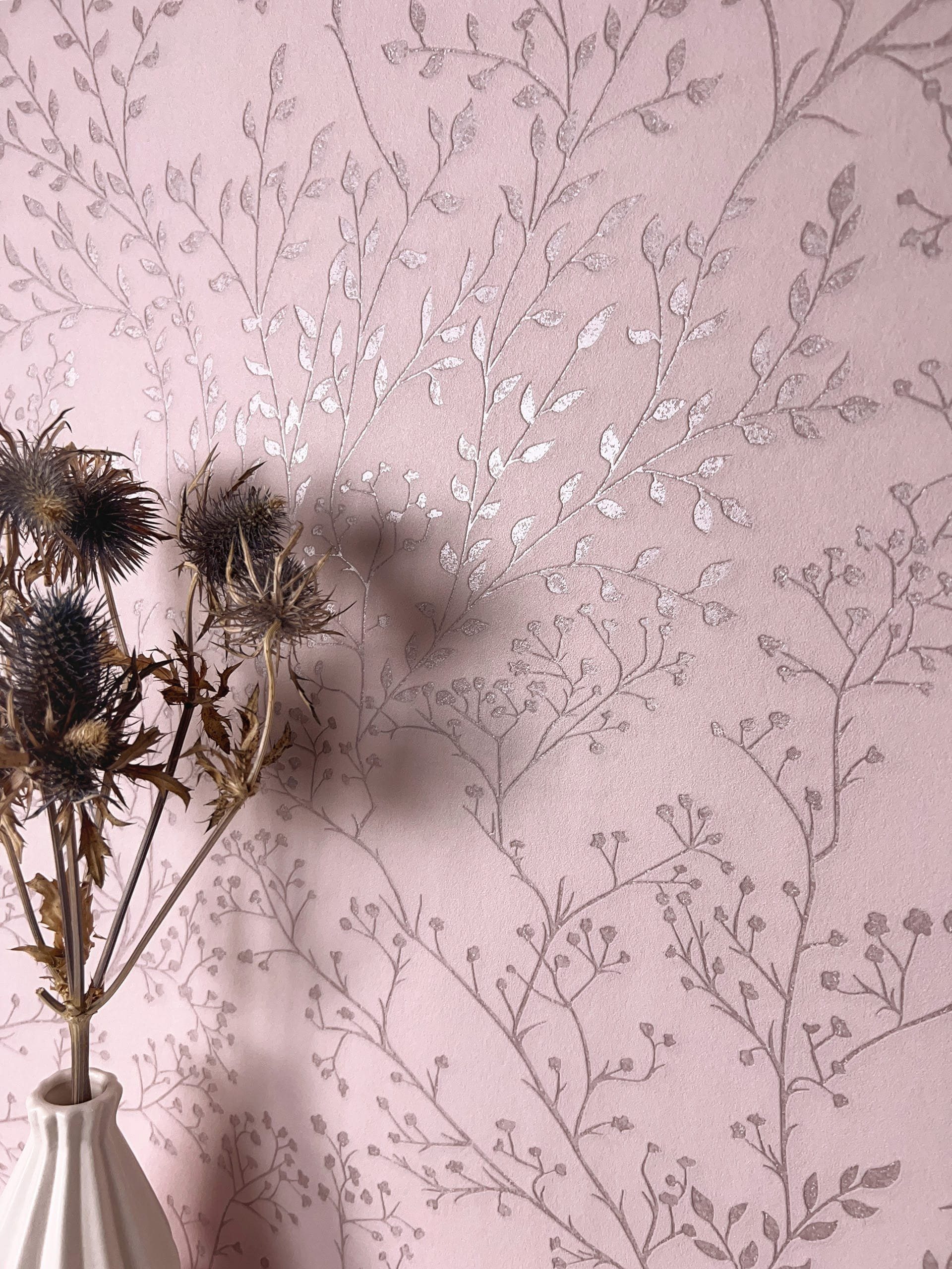 Newroom Vliestapete, Rose Tapete Floral Äste - Ästetapete Blumentapete Rosa günstig online kaufen