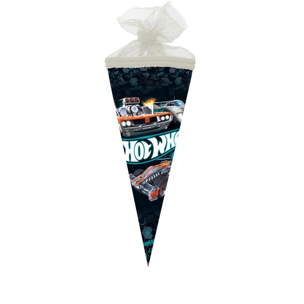 Nestler Schultüte Hot Wheels Action Race, 22 cm, rund, mit Tüllverschluss, Zuckertüte für Geschwister