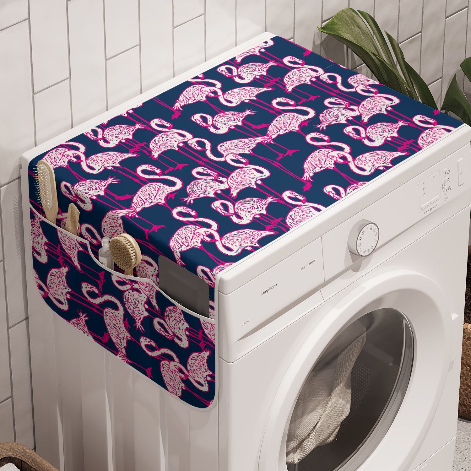 Abakuhaus Badorganizer Anti-Rutsch-Stoffabdeckung für Waschmaschine und Trockner, Tiere Cartoon Exotische Flamingos