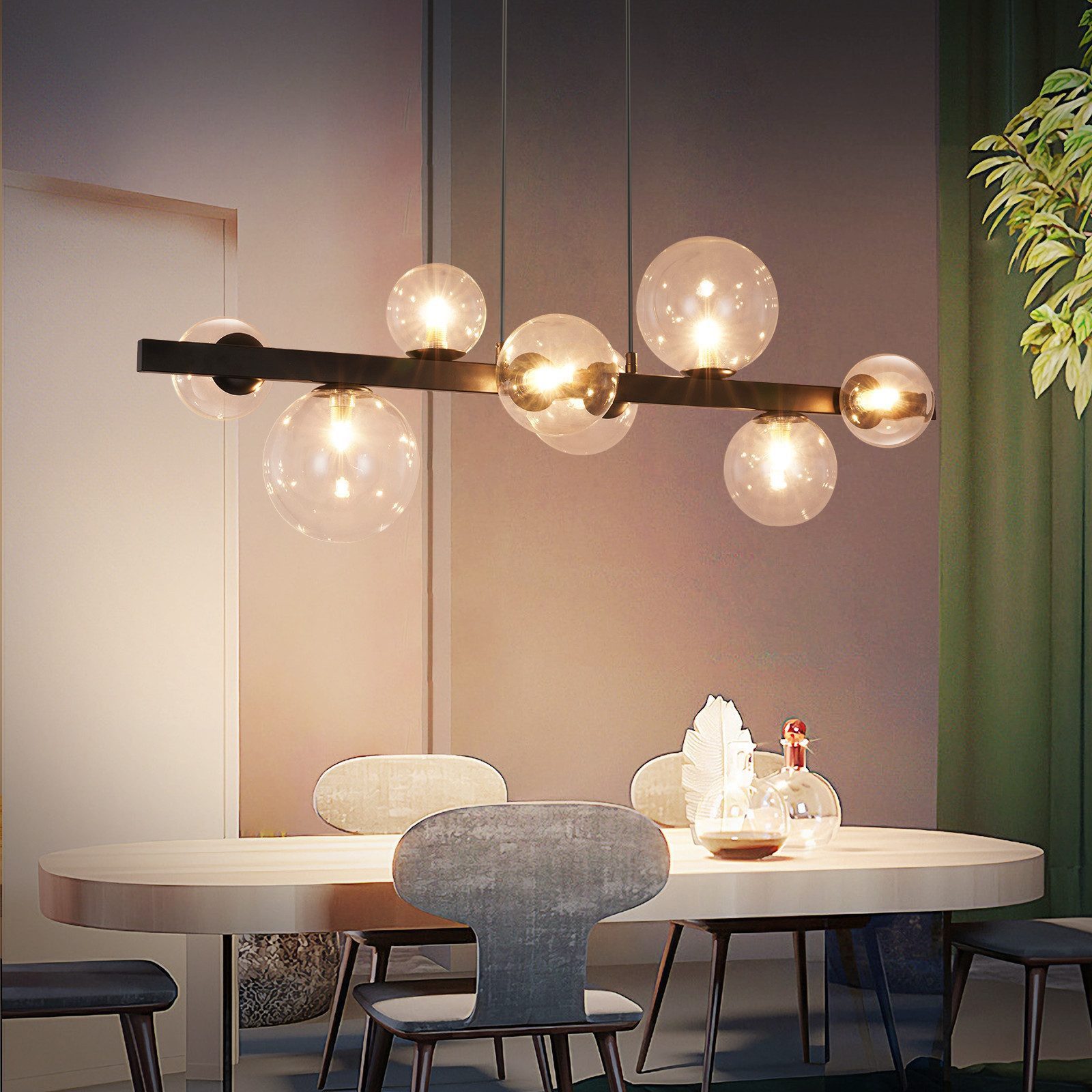 Nettlife Pendelleuchte Esstisch Glas G9 8/14 Flammig Modern Kronleuchter, L günstig online kaufen