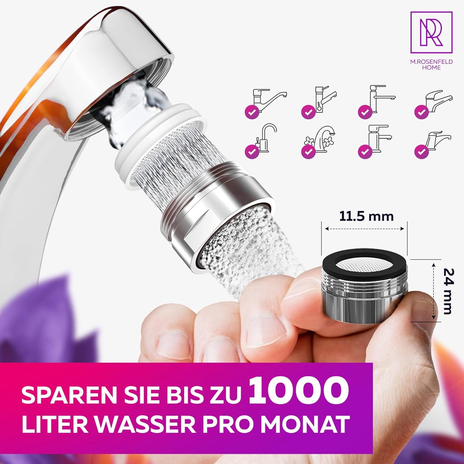 M. Rosenfeld Ablaufgarnitur Siphon Waschbecken POP UP mit Überlauf für Waschbecken, Waschtisch Geruchsverschluss