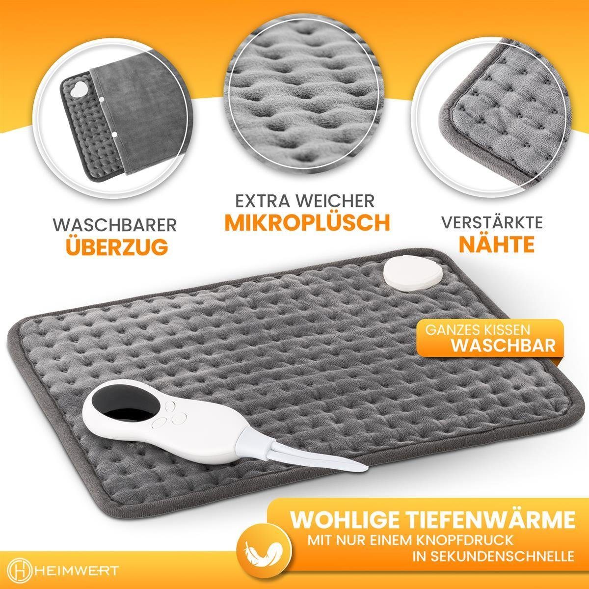 HEIMWERT Heizkissen Wärmekissen Heizkissen mit Abschaltautomatik Sofortwärme, Sofortwärme in 10 Stufen bis 100 Watt mit Timer - 30x40 cm