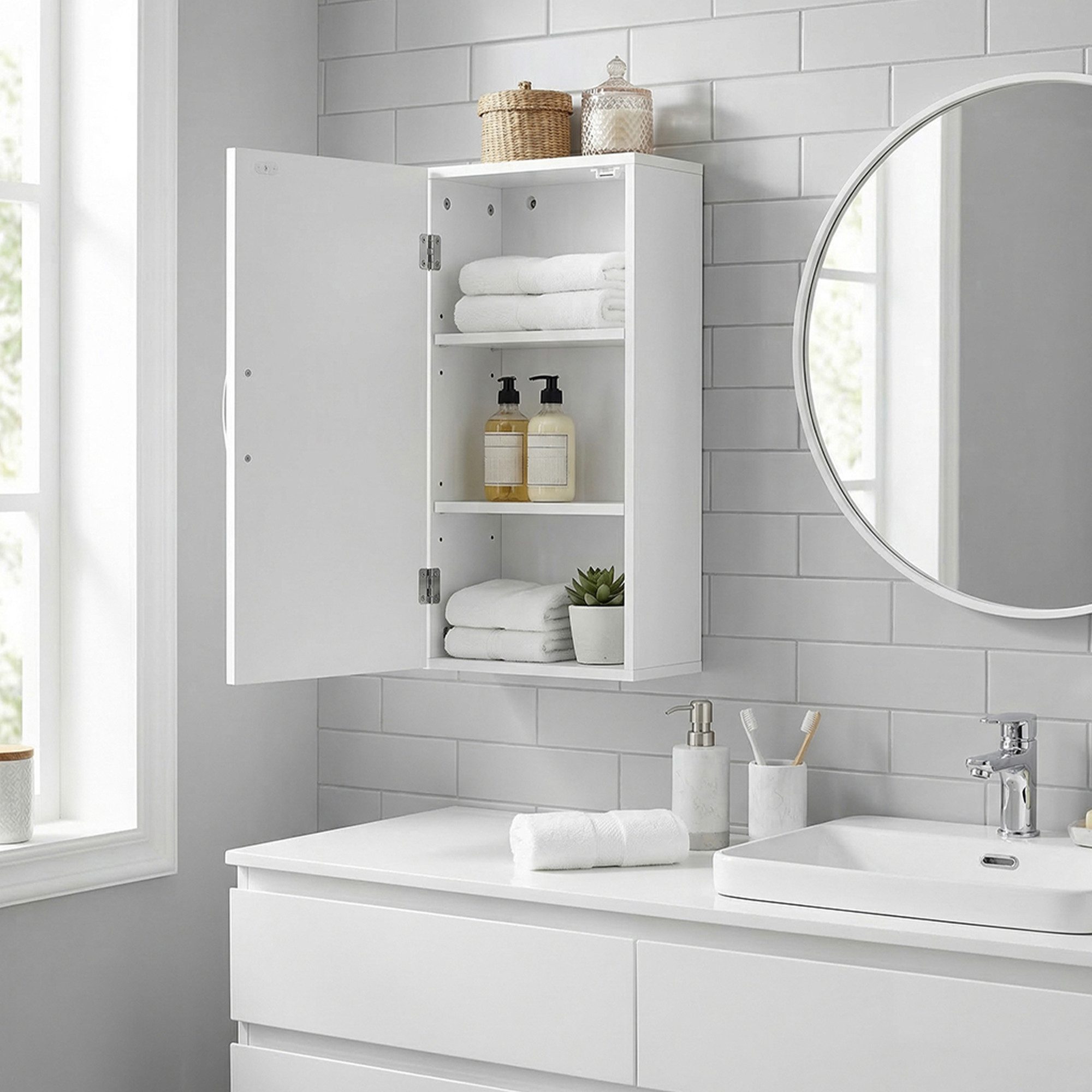 VASAGLE Hängeschrank Badezimmerschrank Badschrank wandmontiert, 18 / 30 x 30 / 60 x 60 cm, mit verstellbaren Ablagen