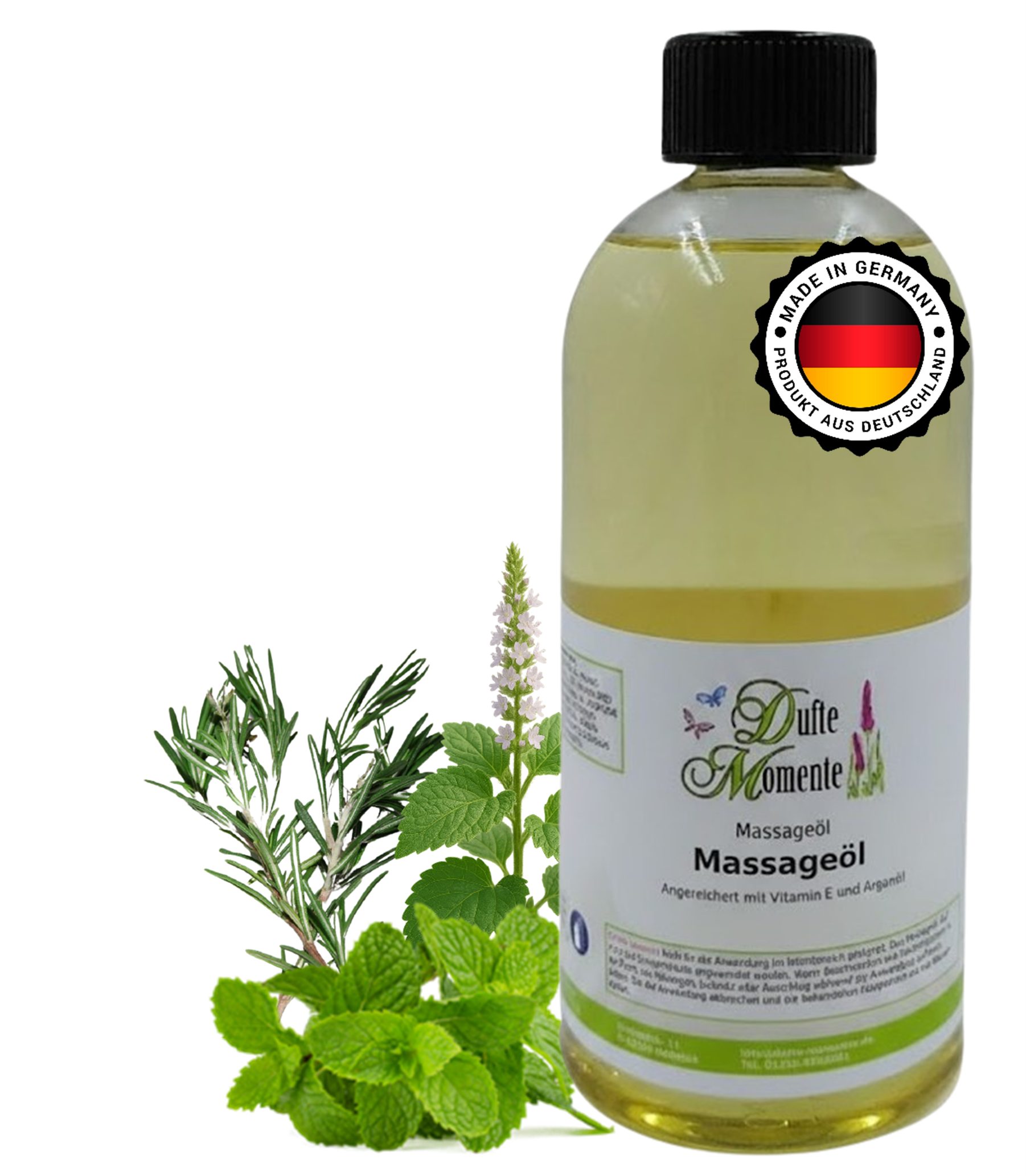 Dufte Momente Massageöl Sportmassageöl "Davor" (Minze, Patschuli, Rosmarin) 250ml - 3 L, hochwertige Pflanzenöle als Basis, vegan und ohne Tierversuche