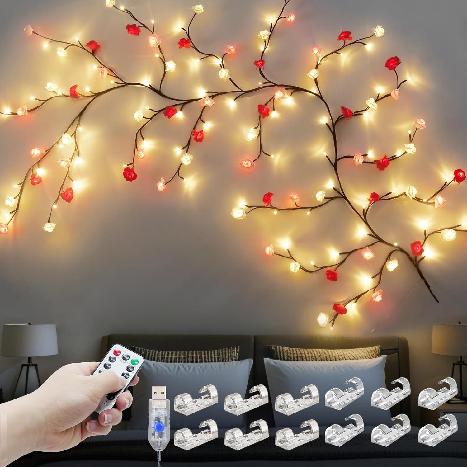 MUPOO Leuchtzweig LED-Dekolicht,1.8M/2.3M LED Baum Wandleuchte,LED Lichterkette, Willow Vine Baum,Weihnachtsdeko,LED fest integriert,Warmweiß
