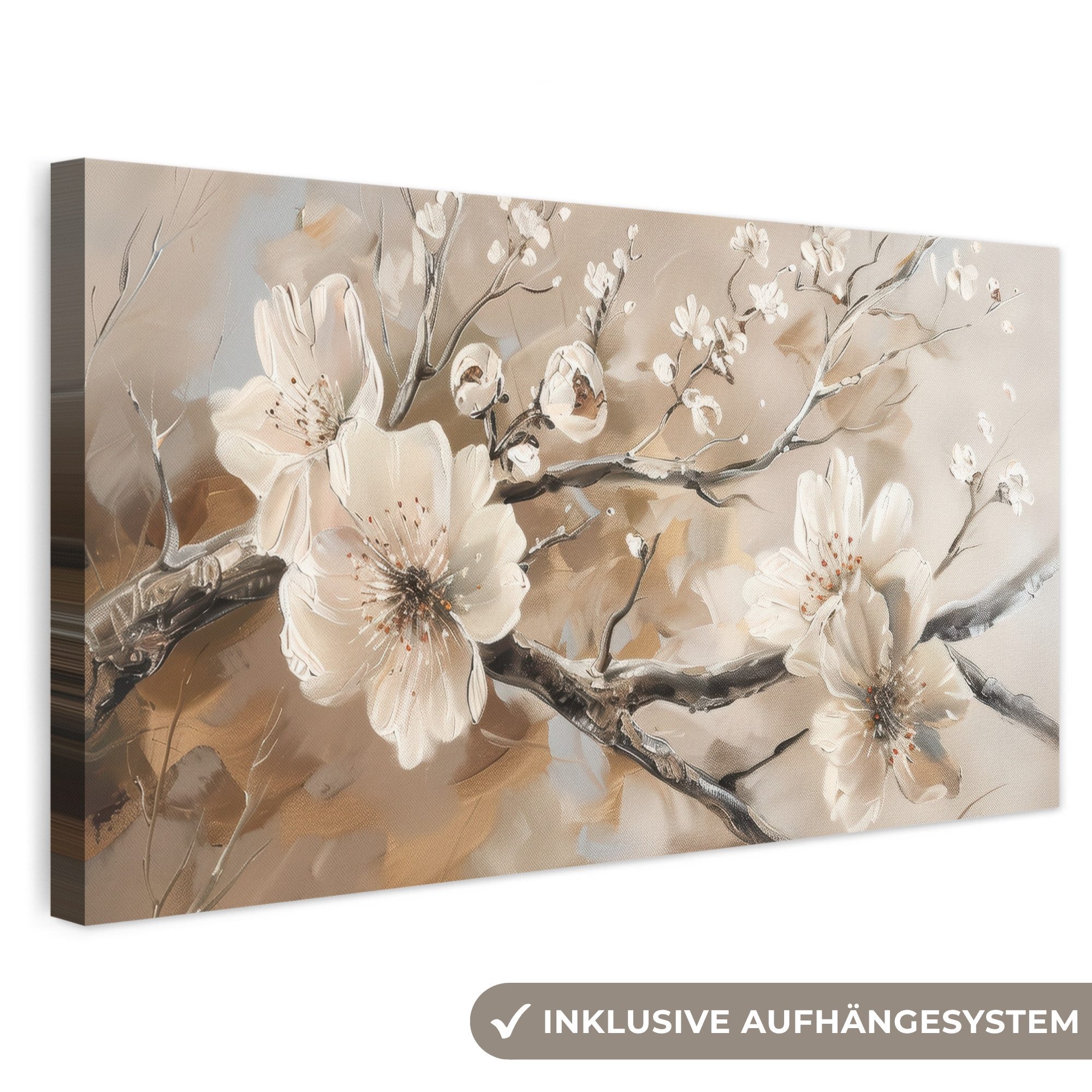 OneMillionCanvasses® Leinwandbild Panorama Blumen - Natur - Weiß - Blüte - Abstrakt, Fotodruck (1 St), Wandbild, Deko Schlafzimmer Wohnzimmer Flur 40x20 cm