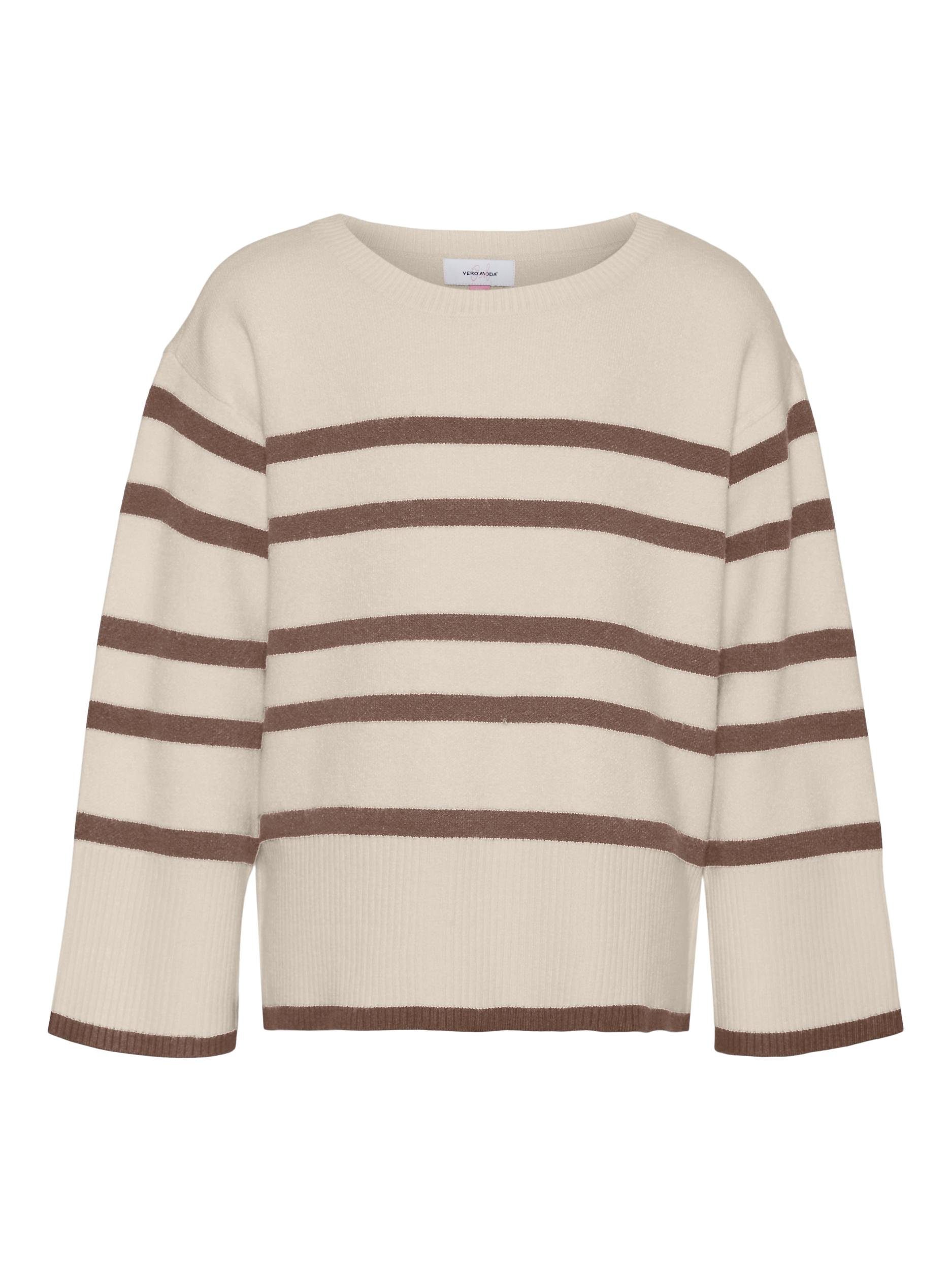 Girl NOOS Stripes:BROWN VMSABA LS Birch Strickpullover Vero O-NECK PULLOVER GIRL Moda LENTIL GA