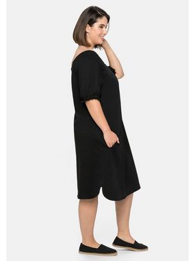 Sheego Jerseykleid Große Größen mit Smok-Ausschnitt und Puffärmeln