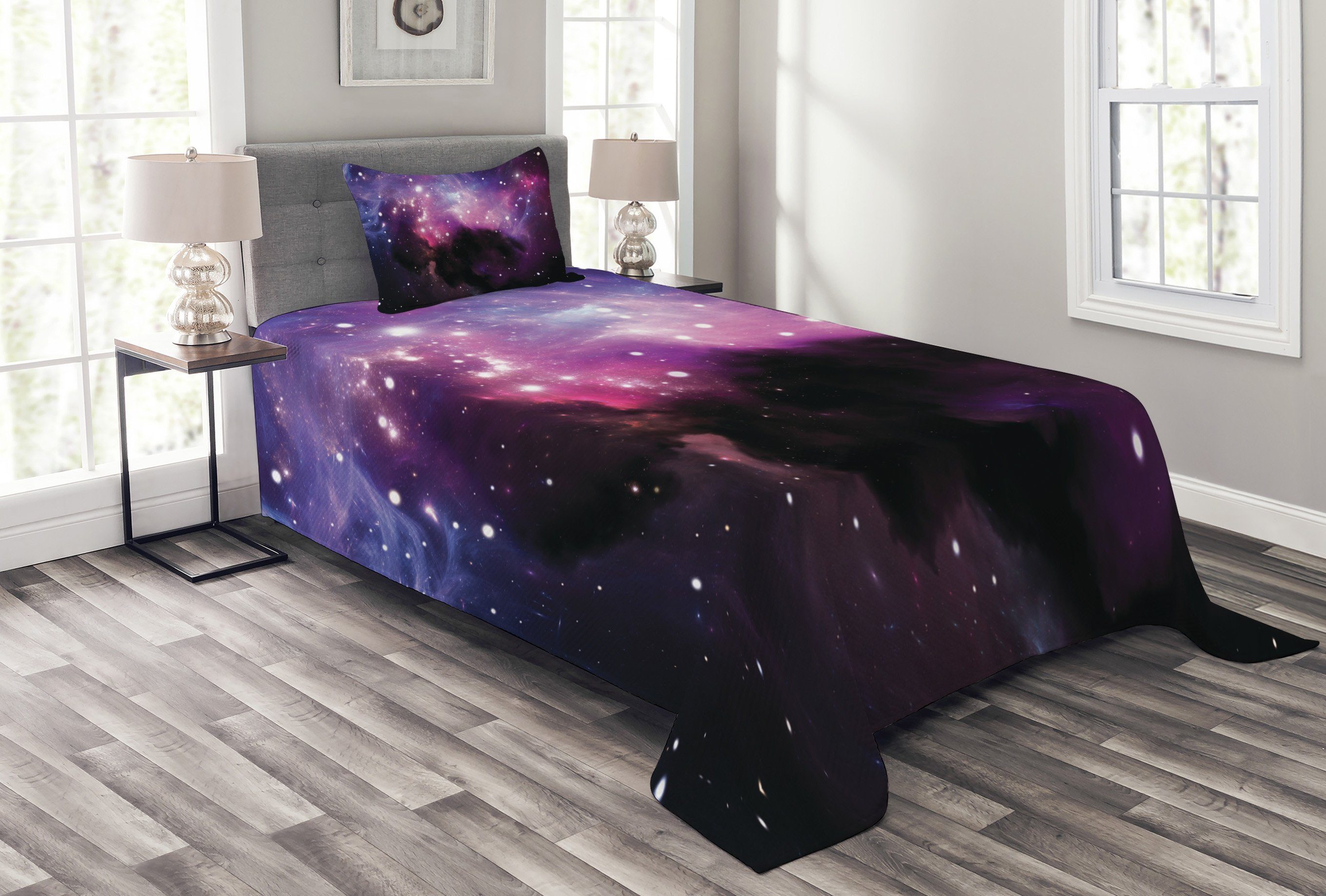 Tagesdecke Set mit Kissenbezügen Waschbar, Abakuhaus, Platz Nebula Cosmos Bild