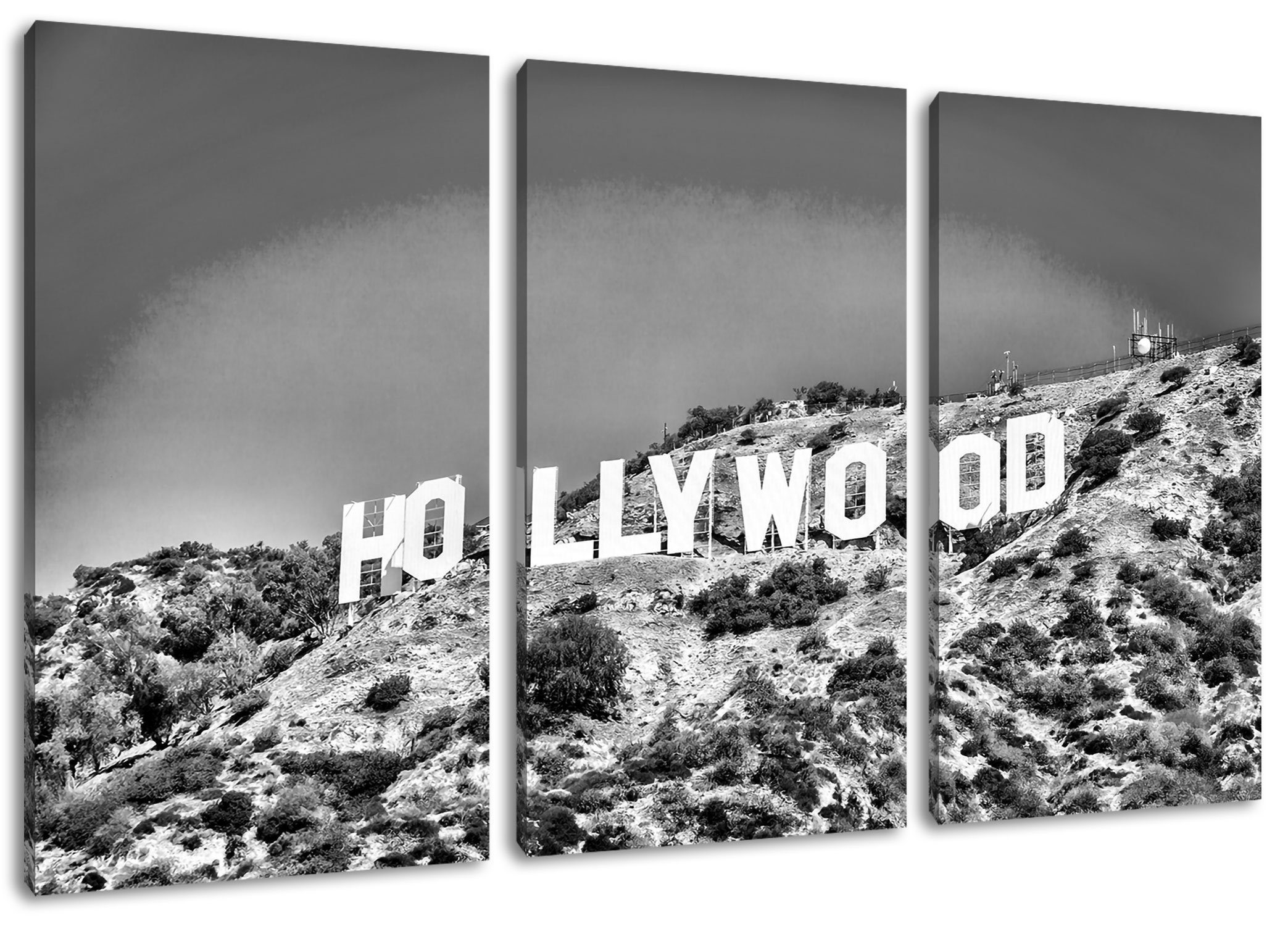 bespannt, Hollywood St), Wahrzeichen (1 (120x80cm) inkl. Pixxprint fertig Hollywood Wahrzeichen, 3Teiler Leinwandbild Zackenaufhänger Leinwandbild