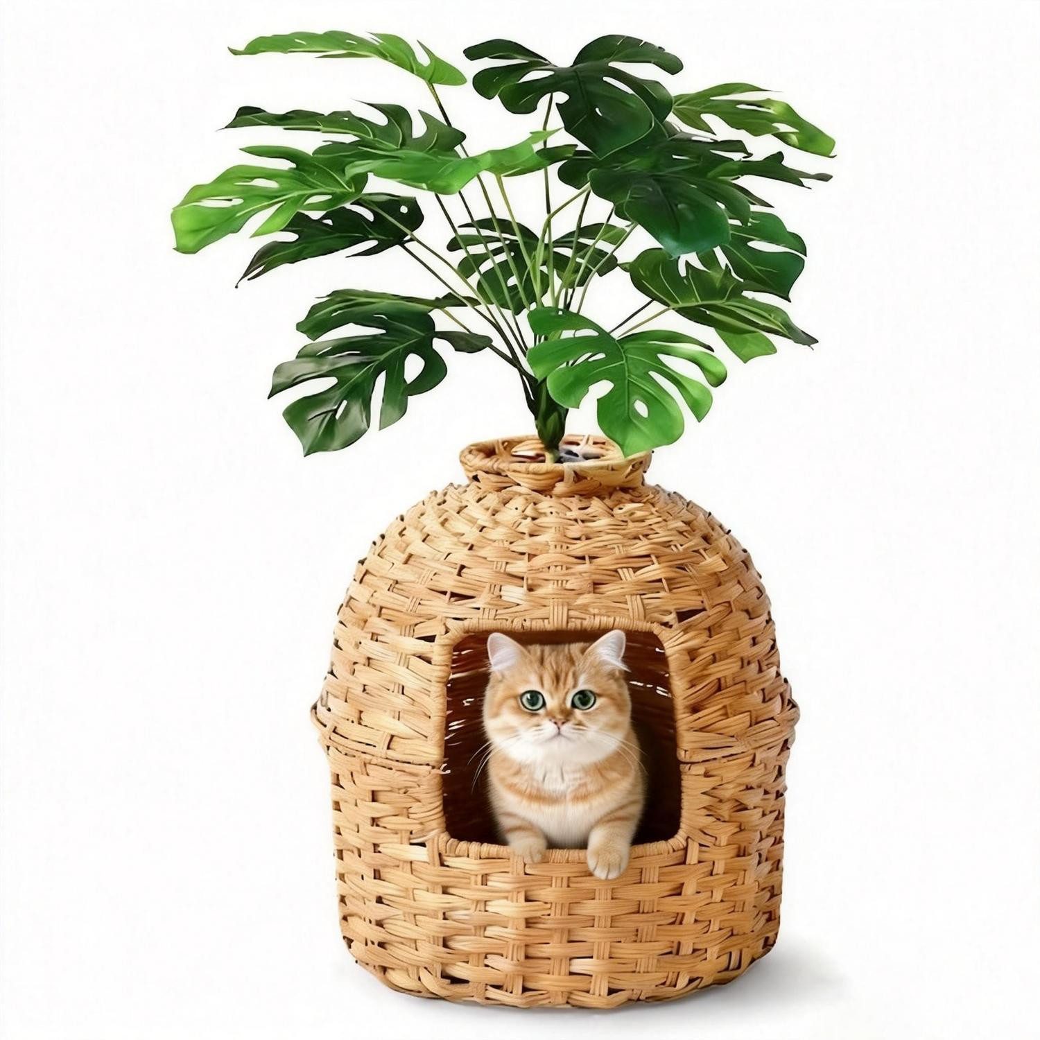 LuxusKollektion Katzentoilette Katzentoilette Blumentopf Rattan natur eckig