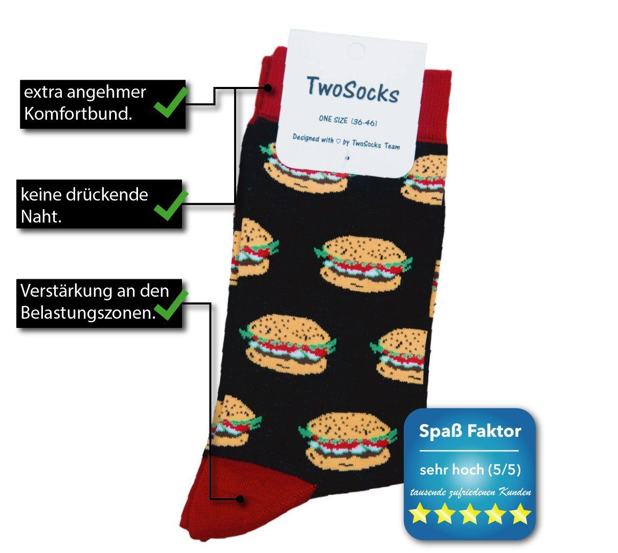 Socken Einheitsgröße TwoSocks Herren lustige Socken Damen, Freizeitsocken & Burger
