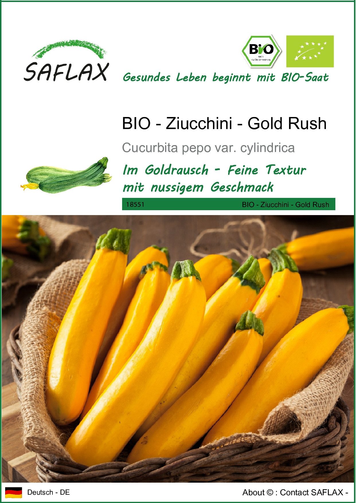 Gemüsesamen SAFLAX - Samen - BIO - Ziucchini - Gold Rush