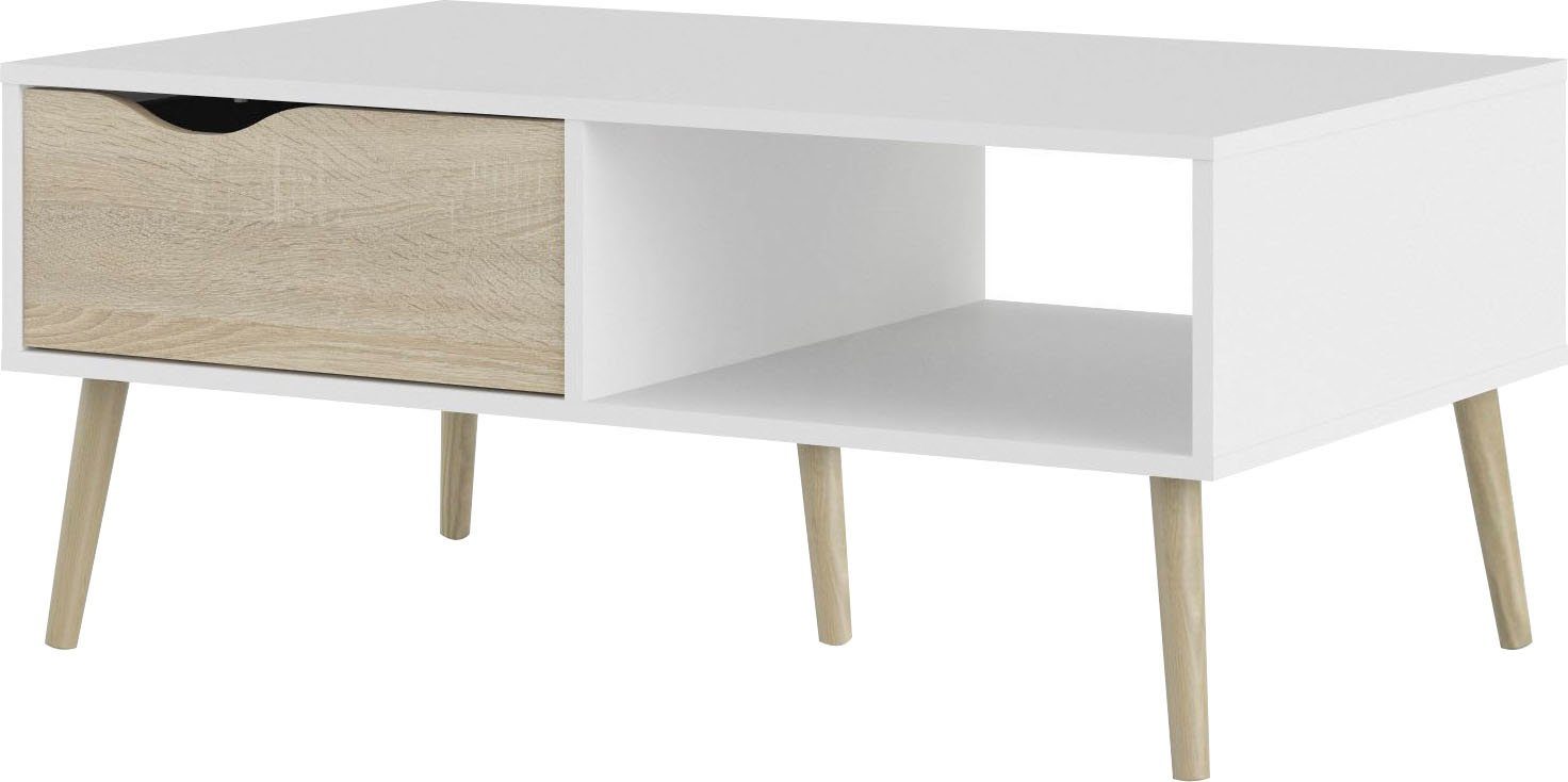 andas Couchtisch Oslo, Beistelltisch, Sofatisch, Coffeetable, Wohnzimmertisch, mit 2 Ebenen, 1 Schublade, 1 offenes Fach, Breite 99 cm