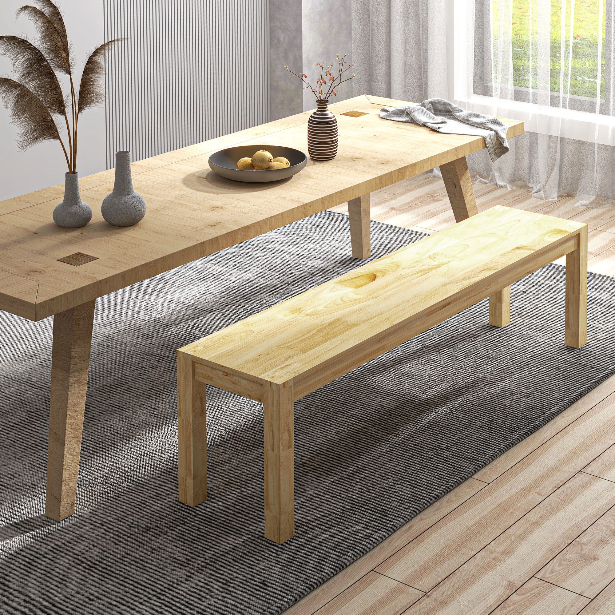 HOMCOM Sitzbank Küchenbank im Landhaus Design Esszimmerbank Holz (Essbank, 1-St., Holzbank), bis 240 kg belastbar, Natur, 150 x 33 x 45 cm