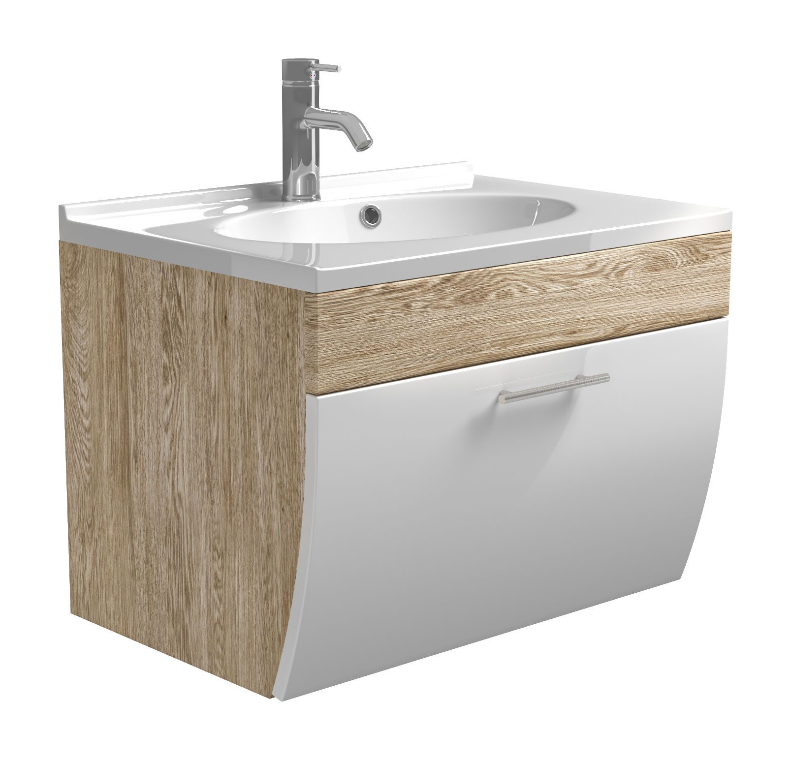 Magnolia Home Waschtisch Badmöbel Salona 70 cm Eiche/Weiss hochglanz