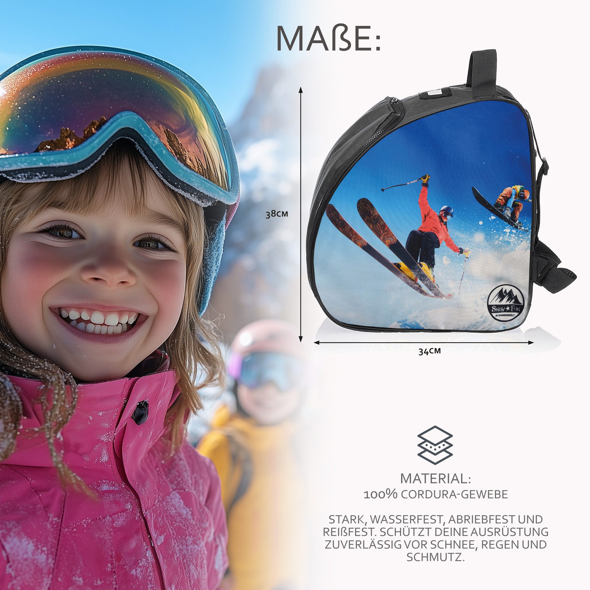 BambiniWelt by Rafael K. Skitasche Kinder Skischuhtasche Skistiefeltasche integrierte Standfläche, wasserdicht