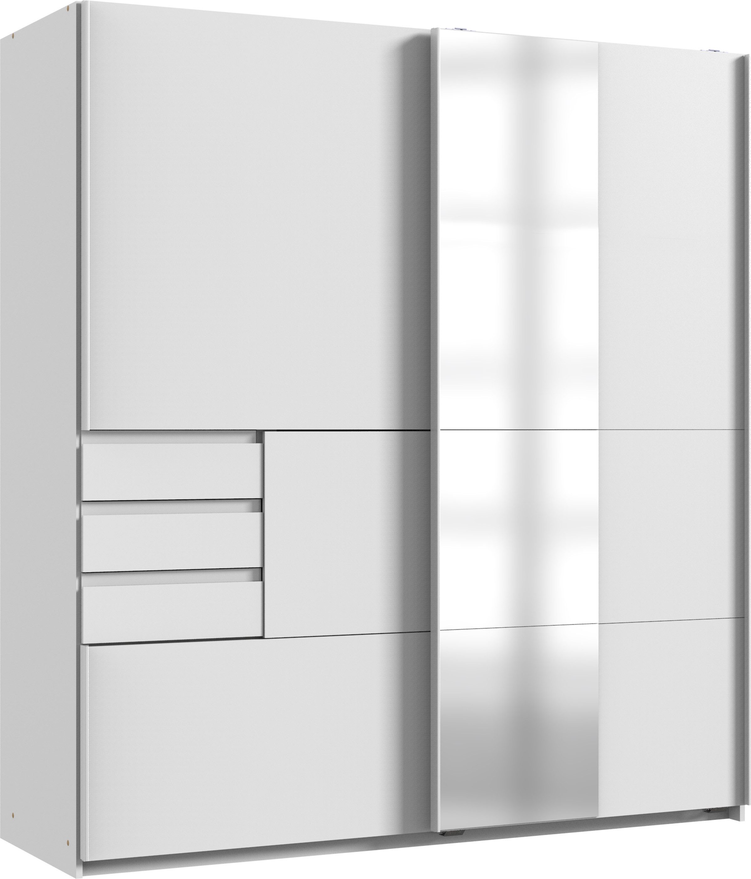 möbel-direkt.de Schwebetürenschrank Bamberg in Weiß (Komplett, 1-St., Schwebetürenschrank mit oder ohne Spiegel und Passepartout) Großzügige Stauraumaufteilung
