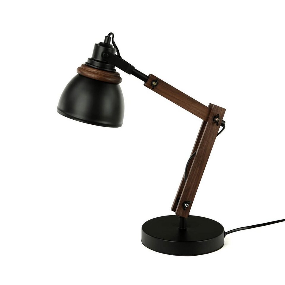Licht-Erlebnisse Schreibtischlampe NOAH, ohne Leuchtmittel, Tischlampe Holz  Metall verstellbar Retro Schreibtisch