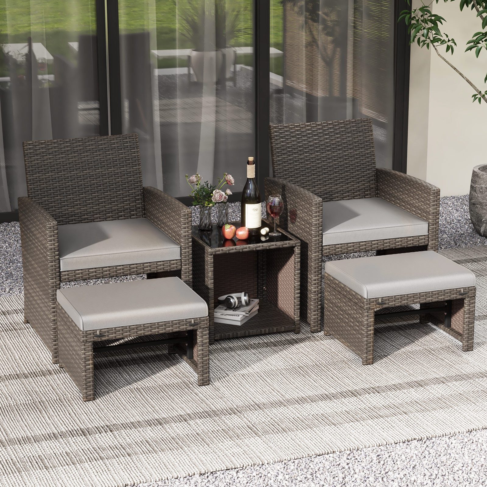 COSTWAY Balkonset, (5-tlg), Rattan, 2 Sessel, günstig online kaufen