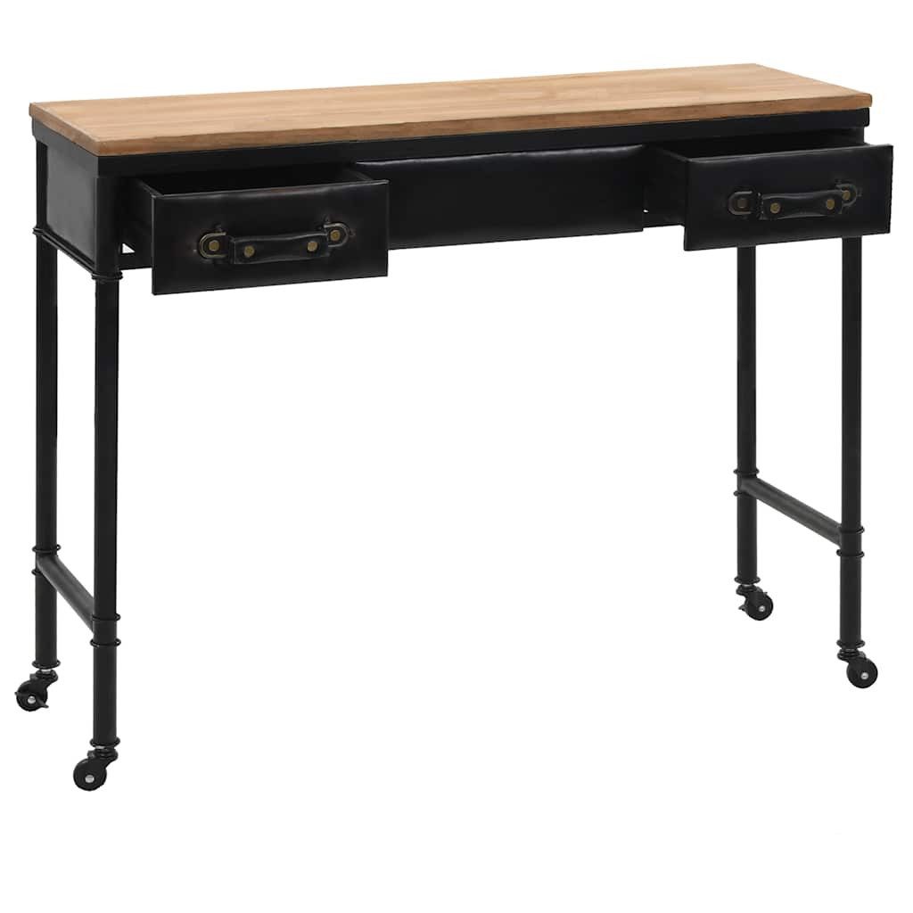 furnicato Konsolentisch Massivholz & MDF mit Stahlrahmen 100x33,5x80 cm (1-St), Beistelltisch mit Kunstleder-Schubladen und 4 feststellbaren Rollen