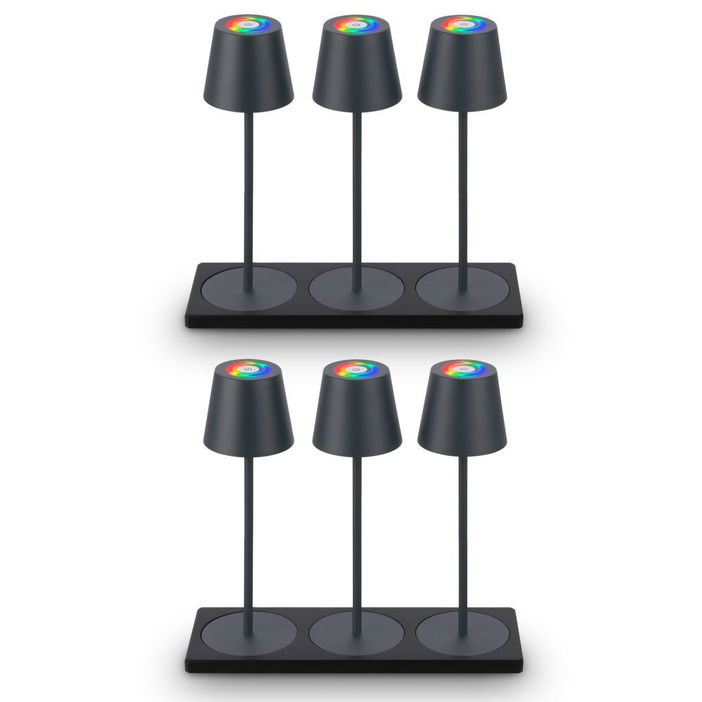 Briloner Leuchten Tischleuchte 6x Tischlampen Akku Ladestationdimmbar touch RGB 7517065B, Dimmfunktion, LED fest integriert, 2700K - Extra-Warmweiß, Tischlampen kabellos 36x12cm Anthrazit je 2,5W Wohnzimmer Outdoor