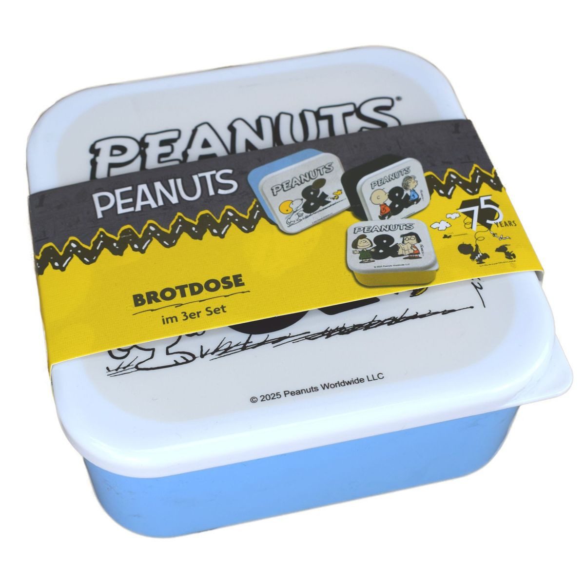 Geda Labels GmbH Lunchbox Brotdose 3er Set Peanuts Snoopy Motiv Lunchbox quadratisch, Kunststoff, authentisches Design