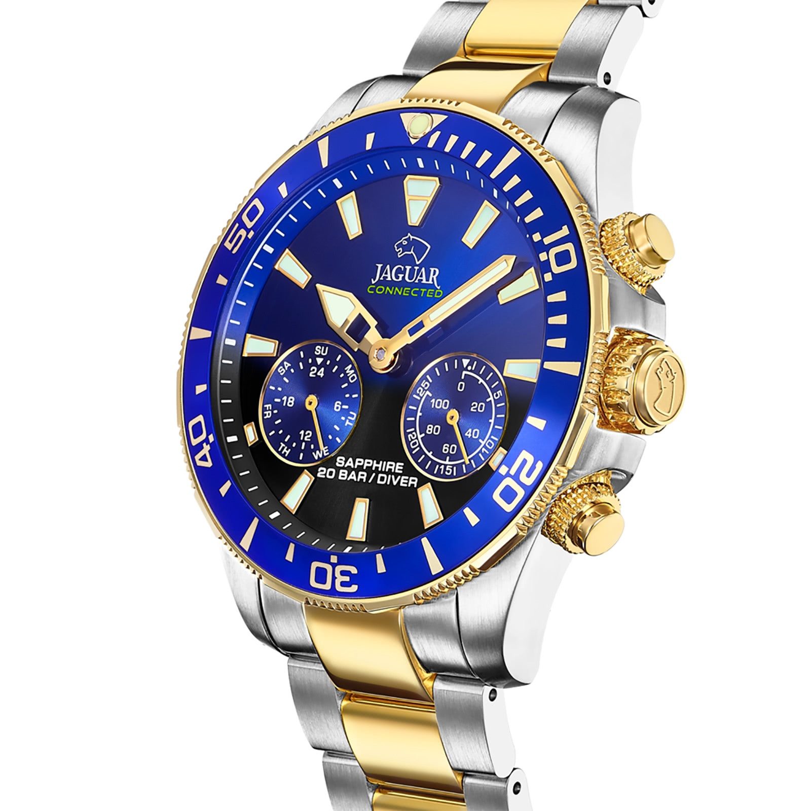 JAGUAR Multifunktionsuhr Jaguar Herrenuhr Edelstahl silber gold, (Multifunktionsuhr), Herren Armbanduhr rund, Edelstahlarmband silber, gold