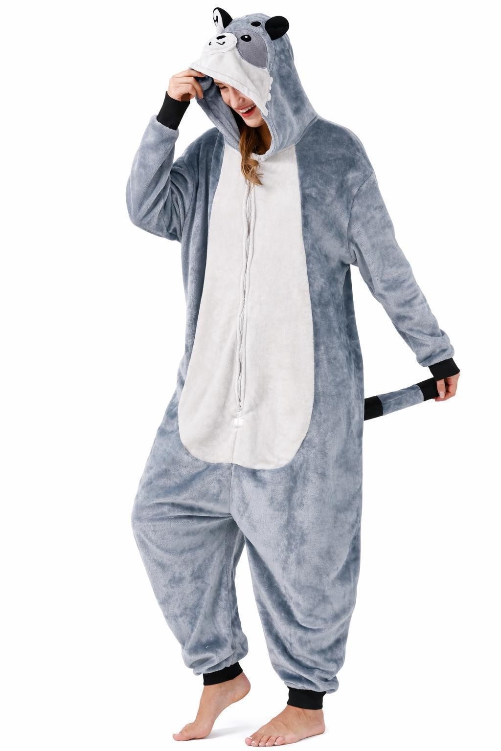 Partyanzug Flauschiges Waschbär-Kostüm für Erwachsene, Karneval Kostüm Onesie
