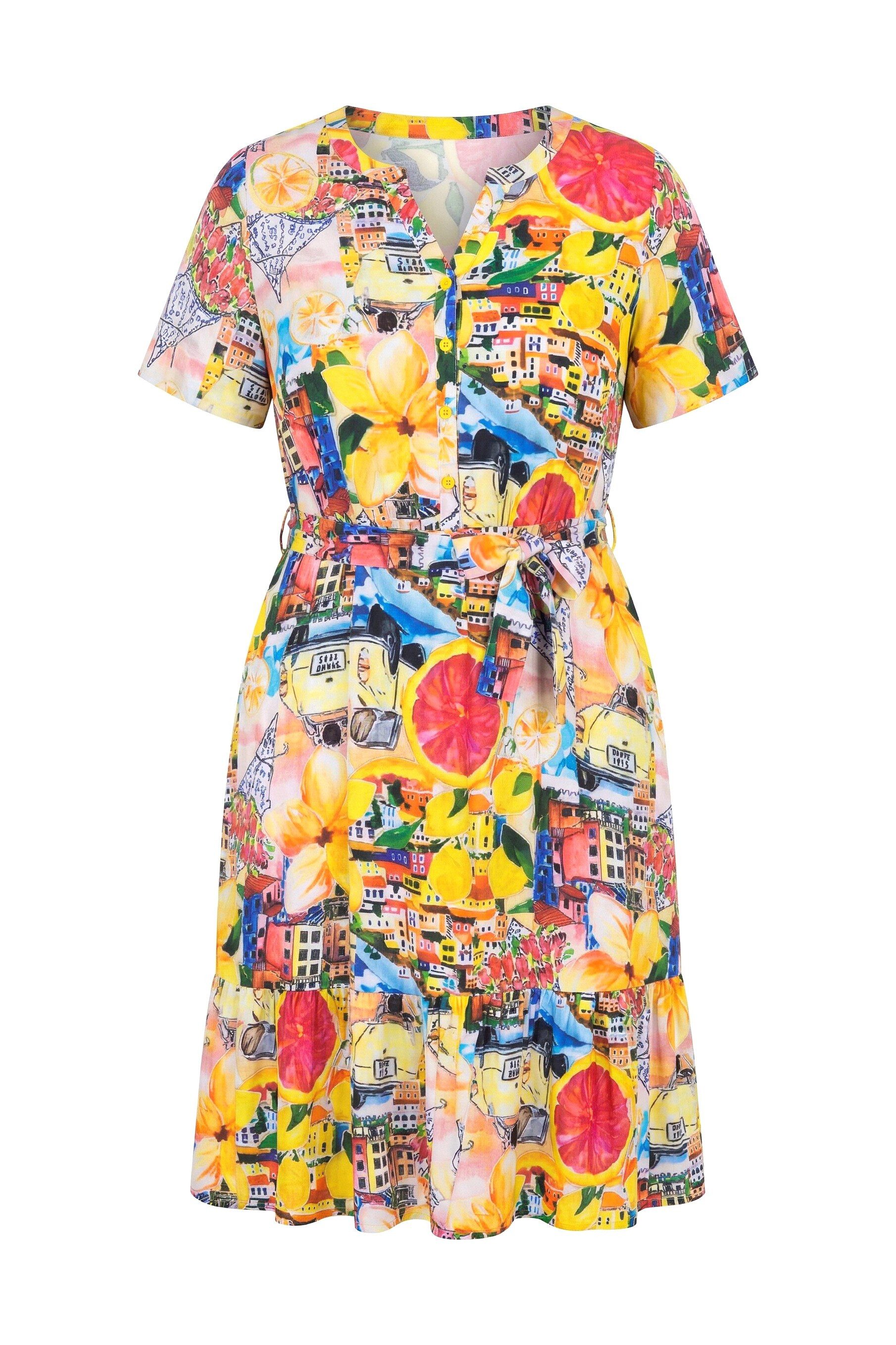 Jerseykleid Kleid A-Linie Allovermuster Taillen-Bindeband