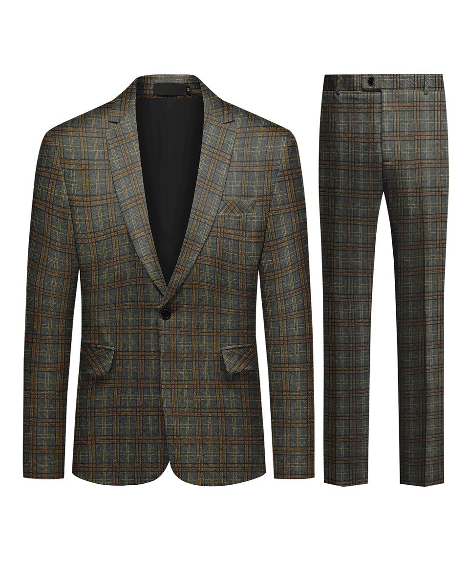 Allthemen Anzug (2 tlg) Slim Fit Herrenanzug im Farbeblock-Karomuster